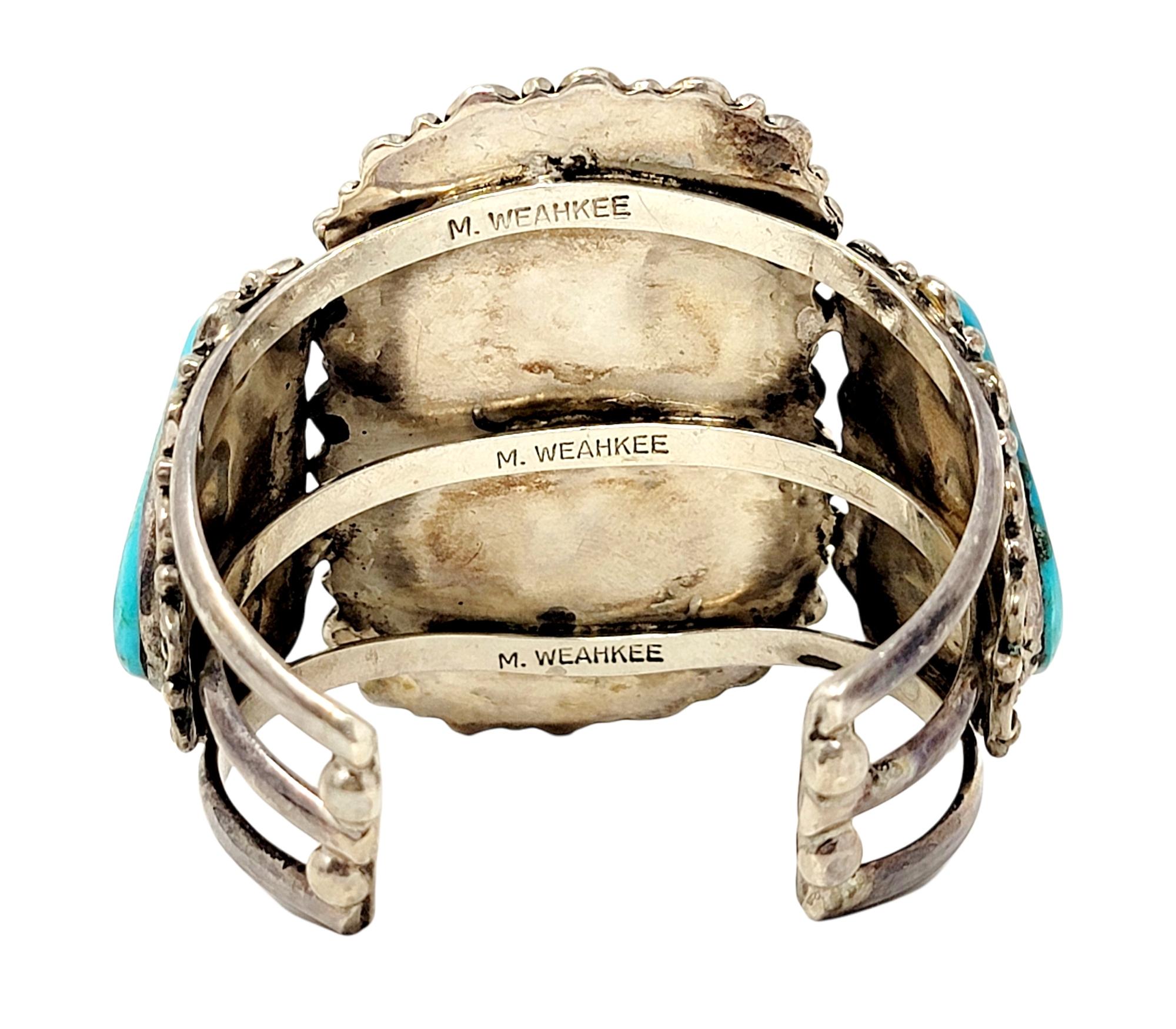 M. Weahkee Oversize Sterling Silver and Natural Turquoise Navajo Cuff Bracelet 6