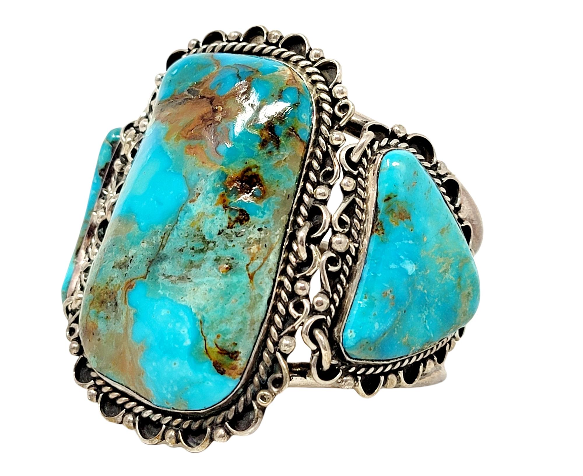 M. Weahkee Oversize Navajo-Manschettenarmband aus Sterlingsilber und natürlichem Türkis (Cabochon)