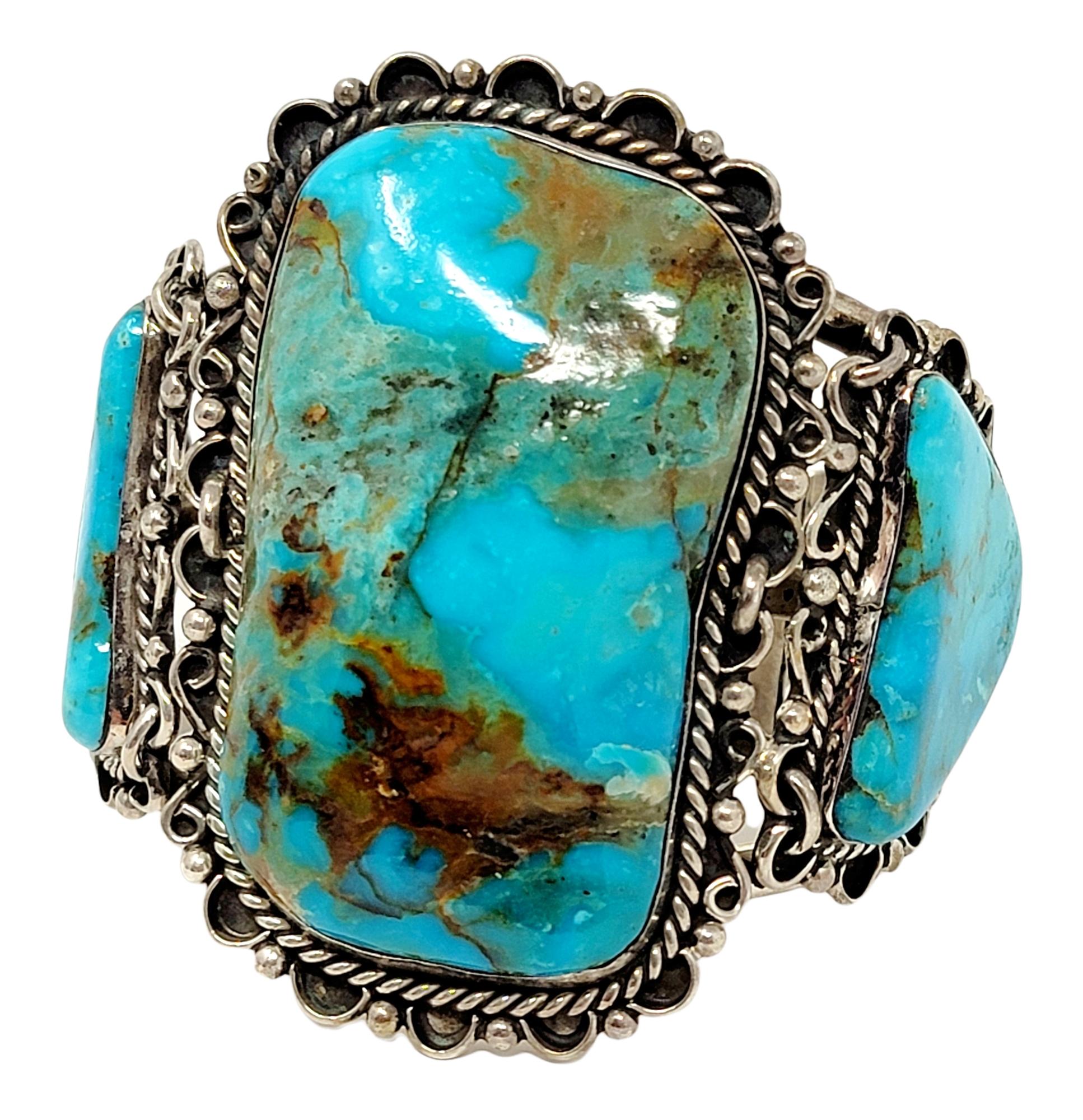 Cabochon M. Weahkee Oversize Sterling Silver and Natural Turquoise Navajo Cuff Bracelet