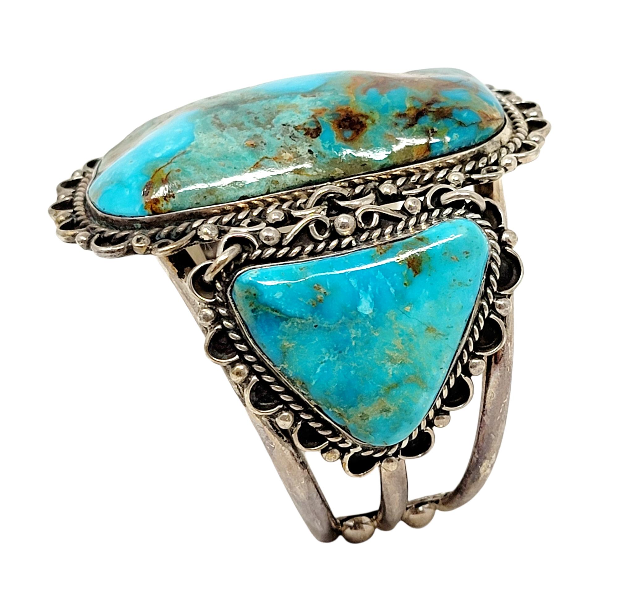 Women's or Men's M. Weahkee Oversize Sterling Silver and Natural Turquoise Navajo Cuff Bracelet