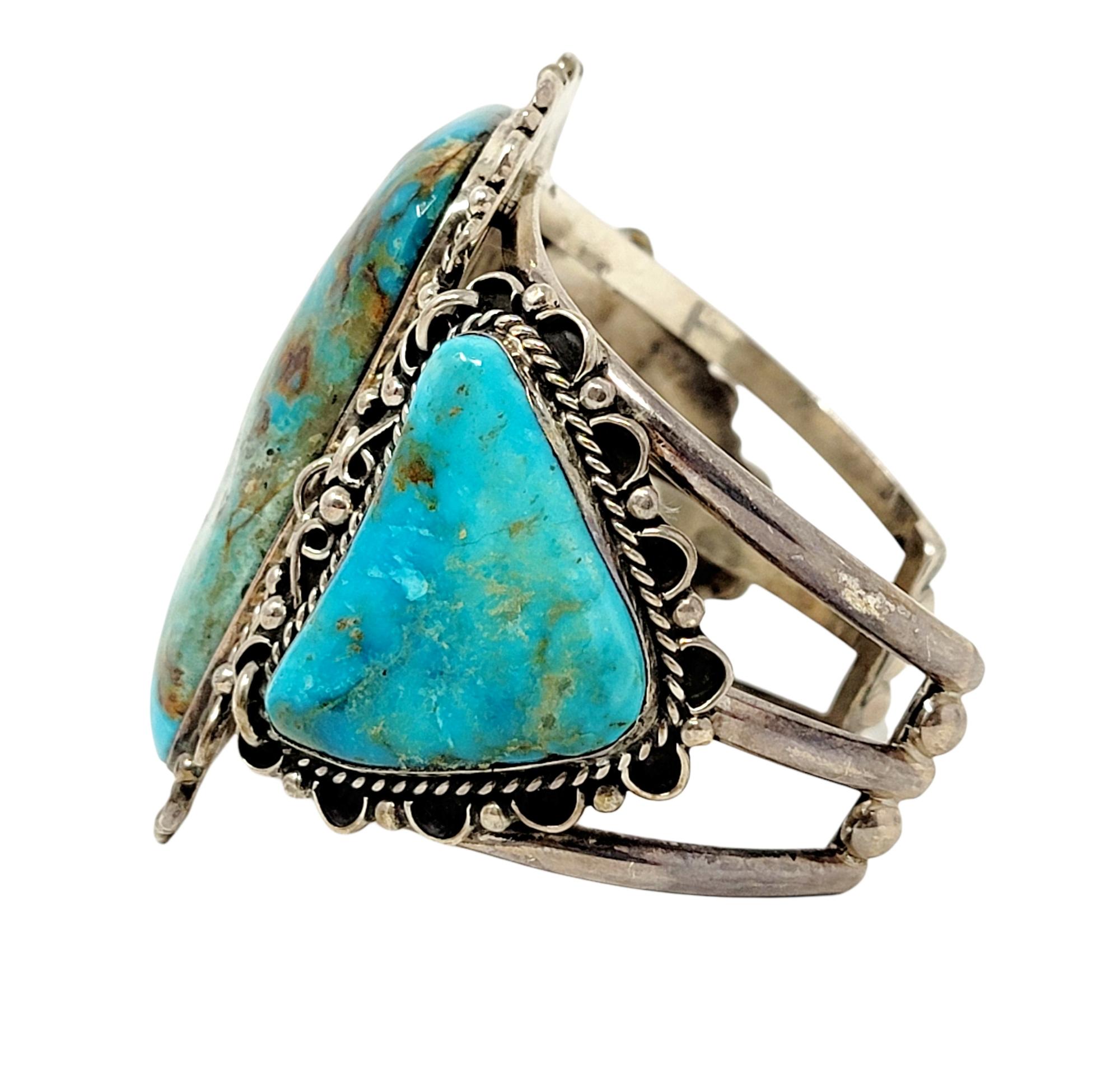 M. Weahkee Oversize Sterling Silver and Natural Turquoise Navajo Cuff Bracelet 1