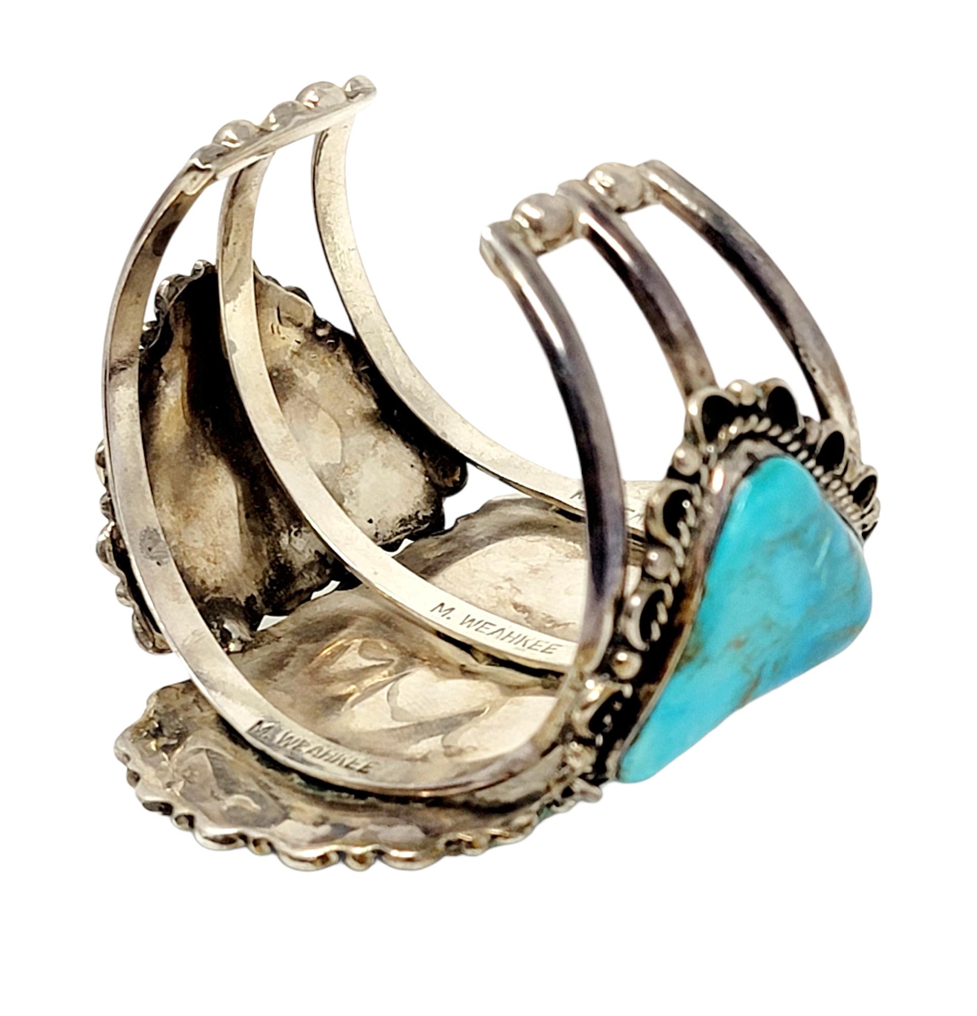 M. Weahkee Oversize Sterling Silver and Natural Turquoise Navajo Cuff Bracelet 2