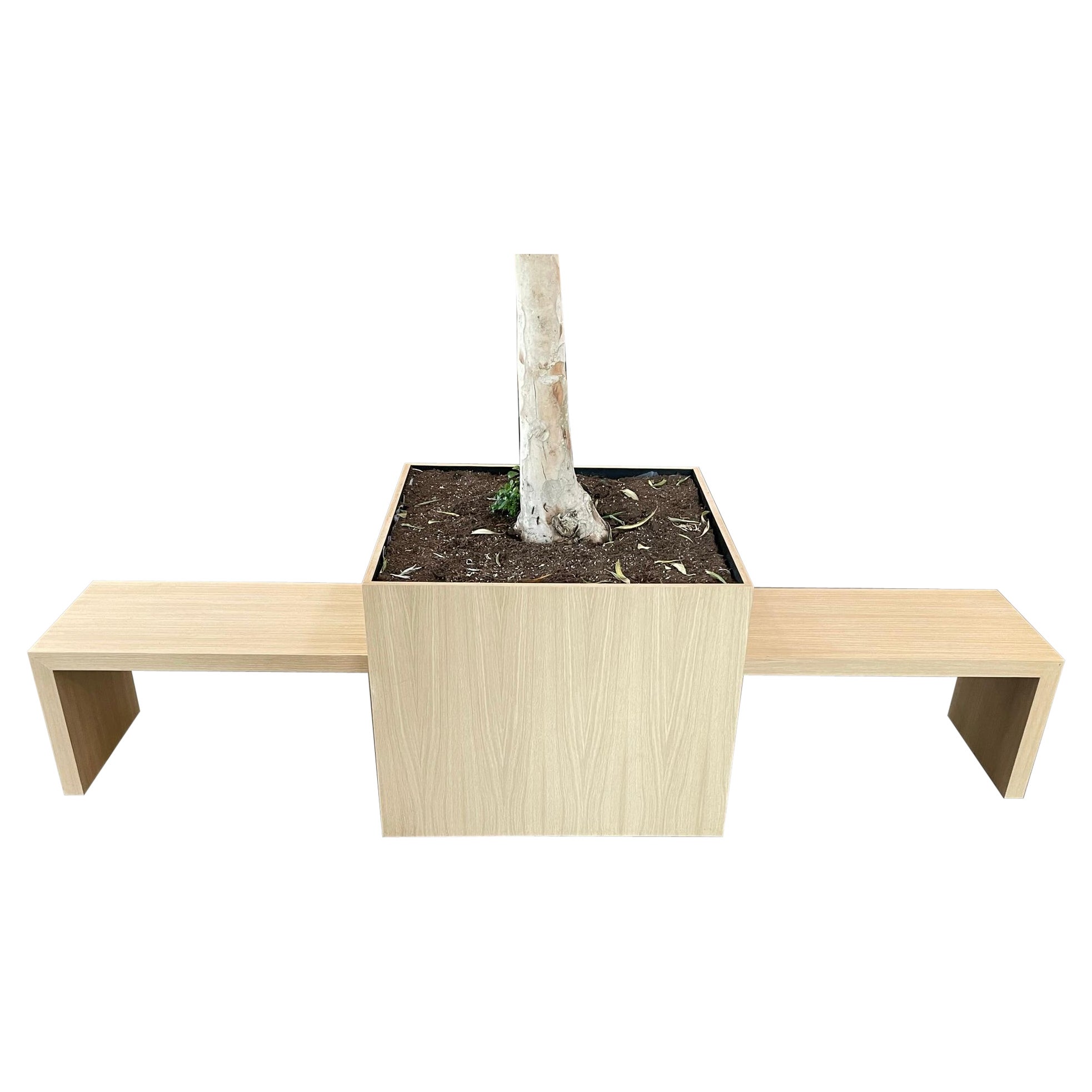 "M" White Oak Planter with Integrated Benches by Cain Studio, USA Made
