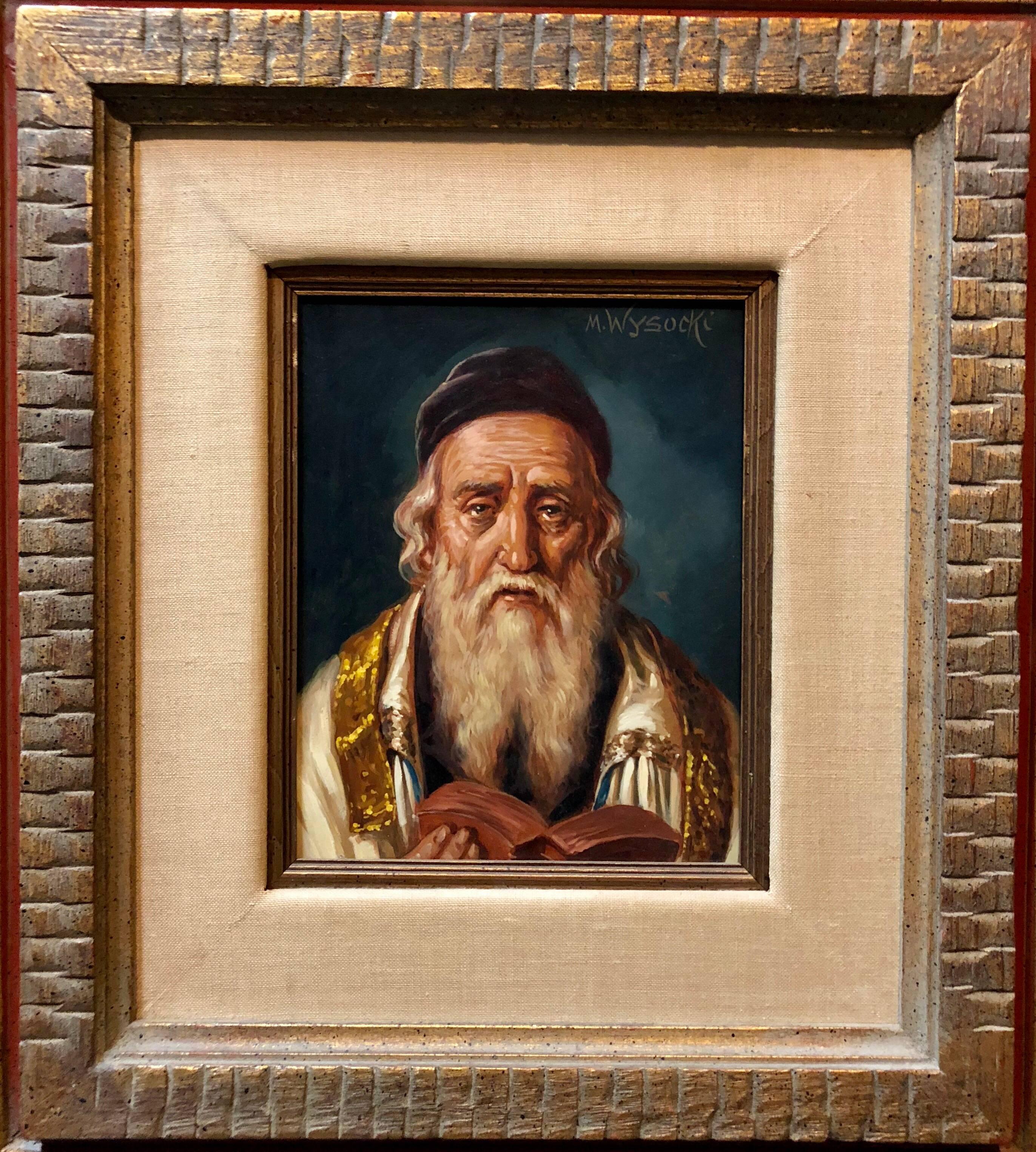 Österreichisches Judaica-Porträt eines israelischen Rabbiners, Ölgemälde (Schwarz), Portrait Painting, von M Wysocki