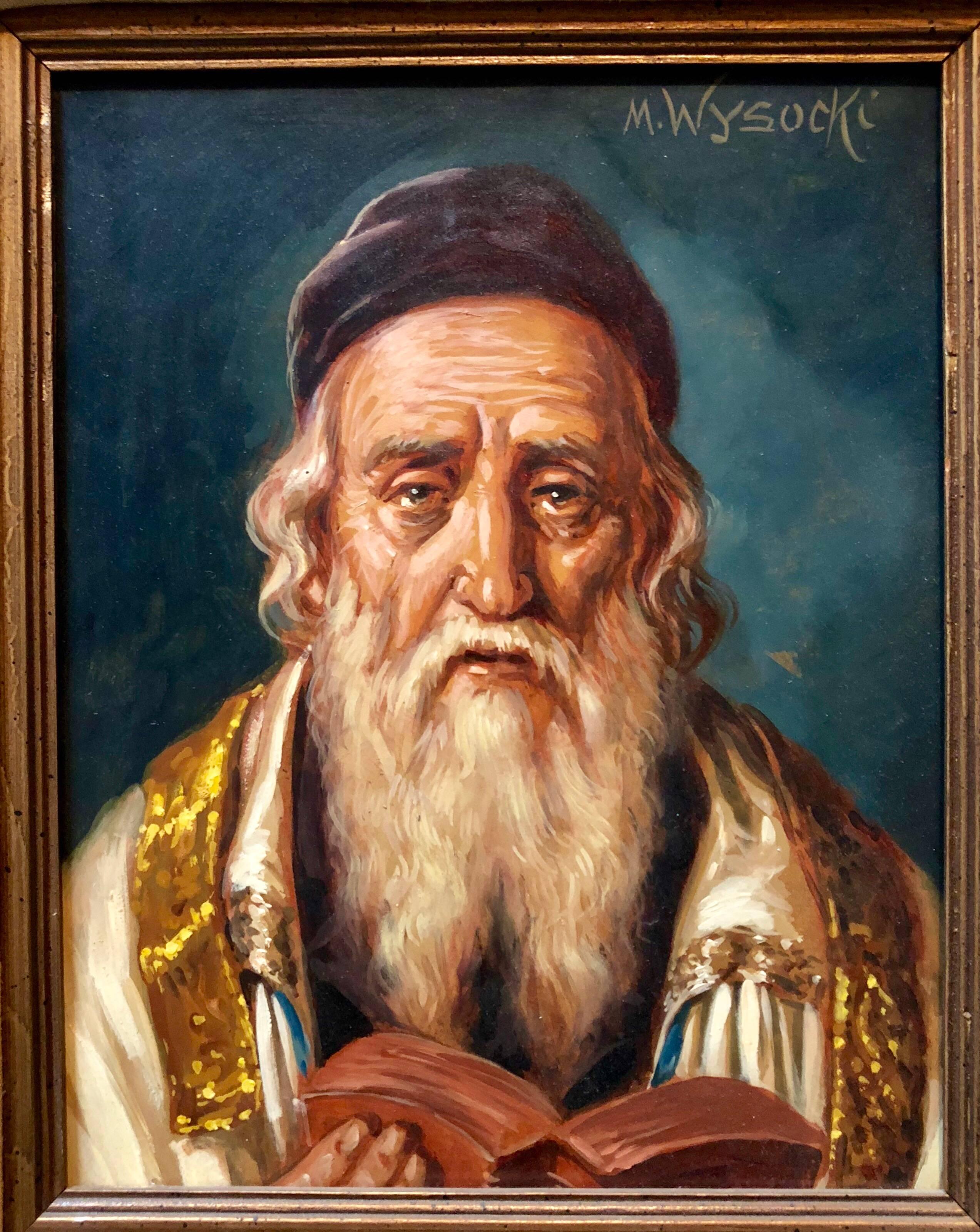 Portrait Painting di M Wysocki - Ritratto di Rabbino chassidico austriaco dipinto ad olio
