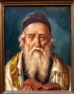 Austrian Judaica Portrait of Hasidic Rabbi Oil Painting