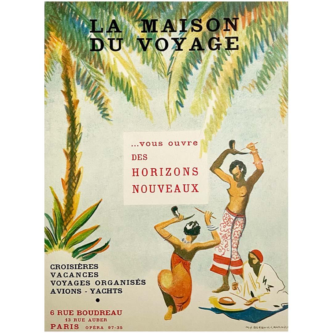 1937 Original poster edited by La Maison du Voyage - Tourism in Tahiti - Print by M. Y. Berquiez Marinier