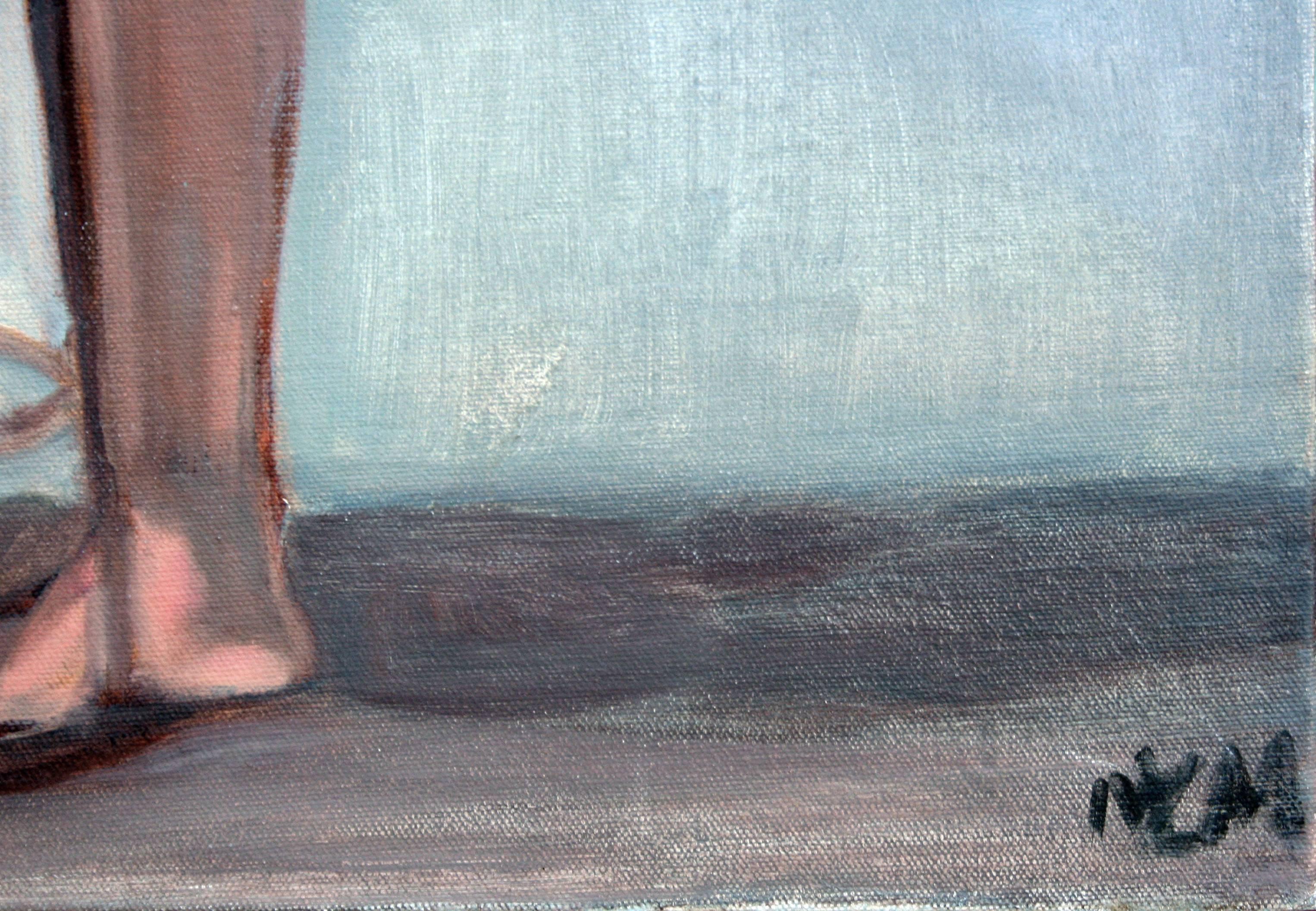 Figura nuda con sgabello su sfondo blu - Painting Contemporaneo di M. Z. Murphy