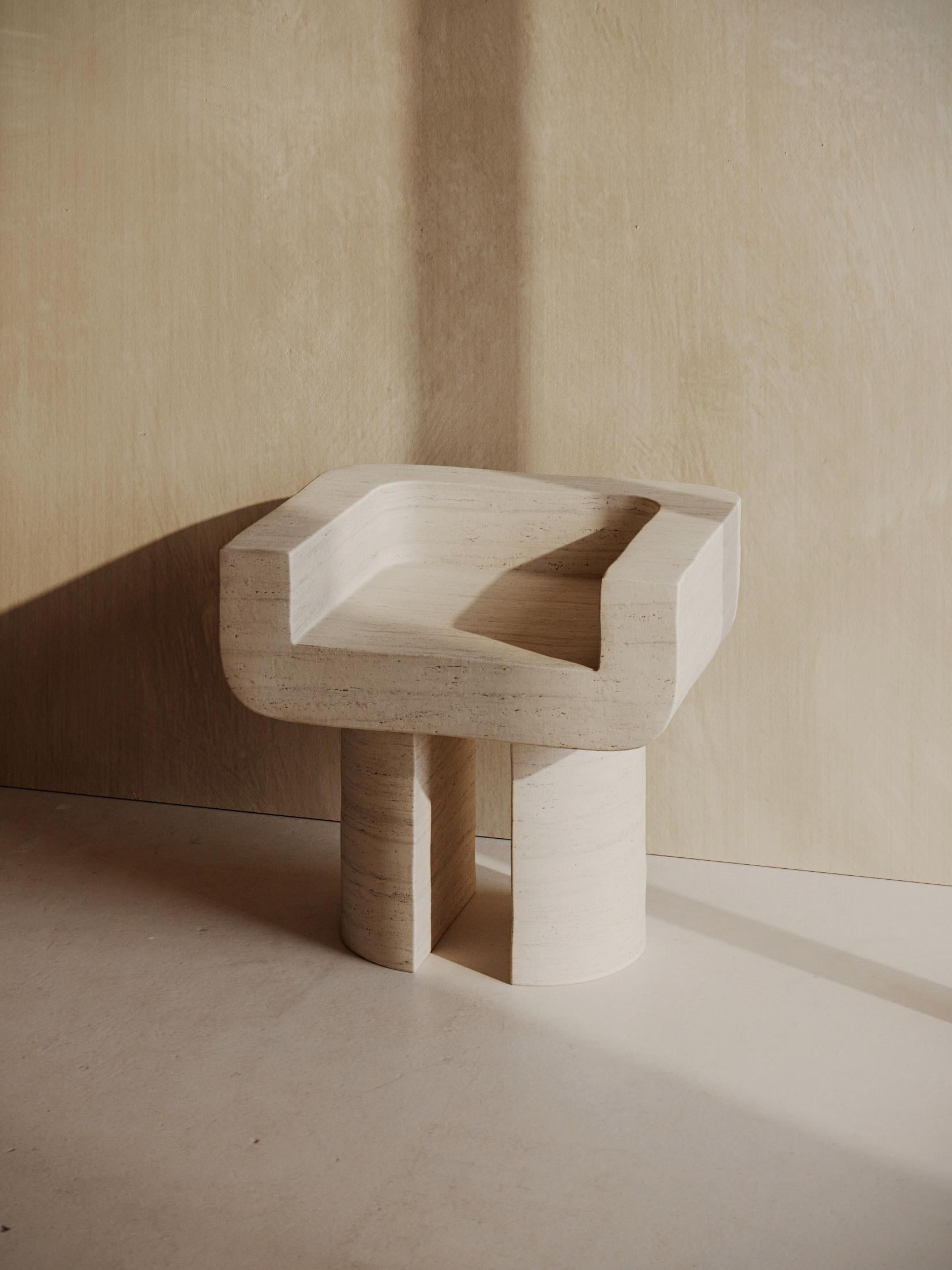 Mexican M_001 Chair by Monolith Studio, Travertine For Sale