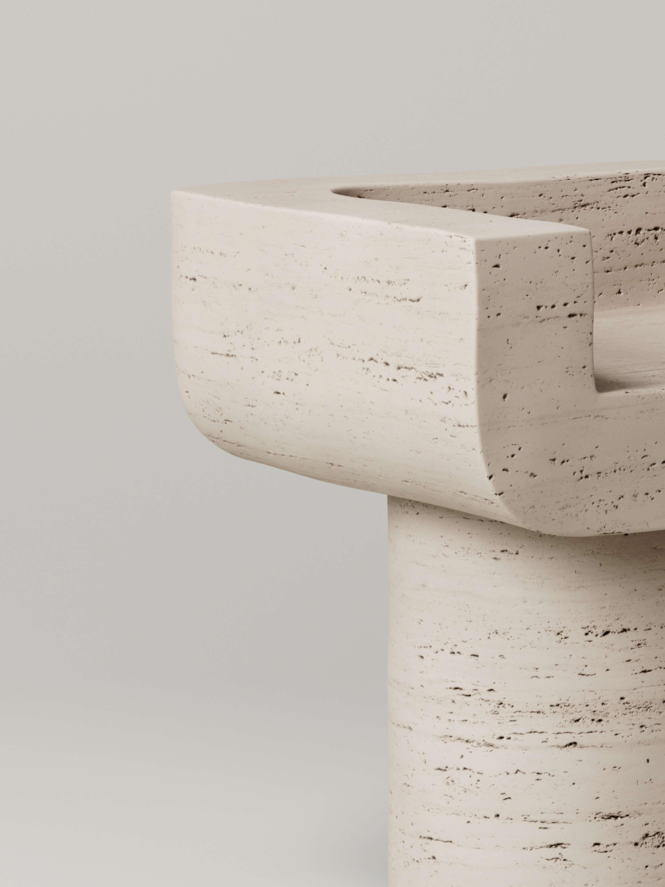 Carved M_001 Chair by Monolith Studio, Travertine For Sale