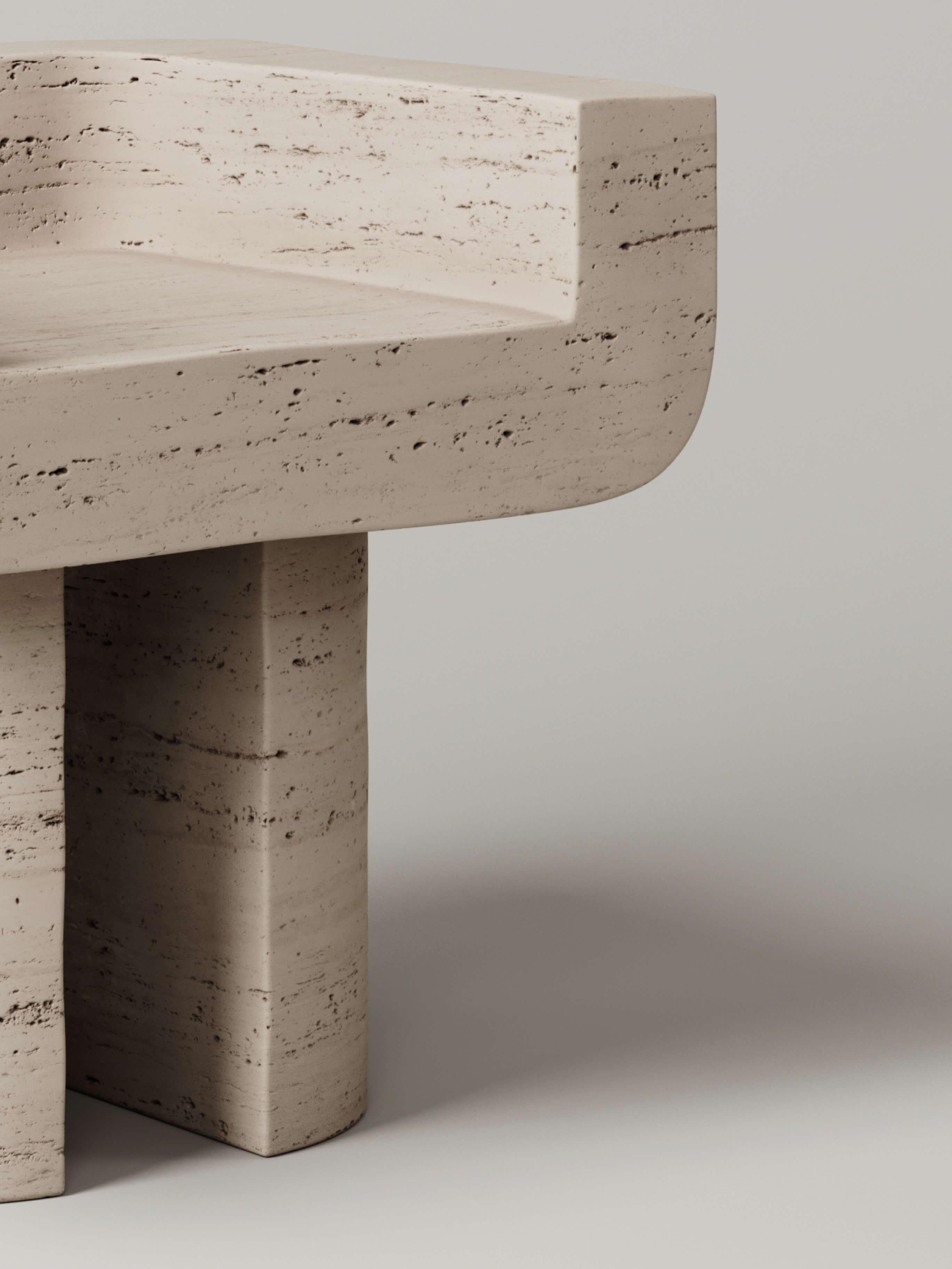 Carved M_001 Chair by Monolith Studio, Travertine For Sale