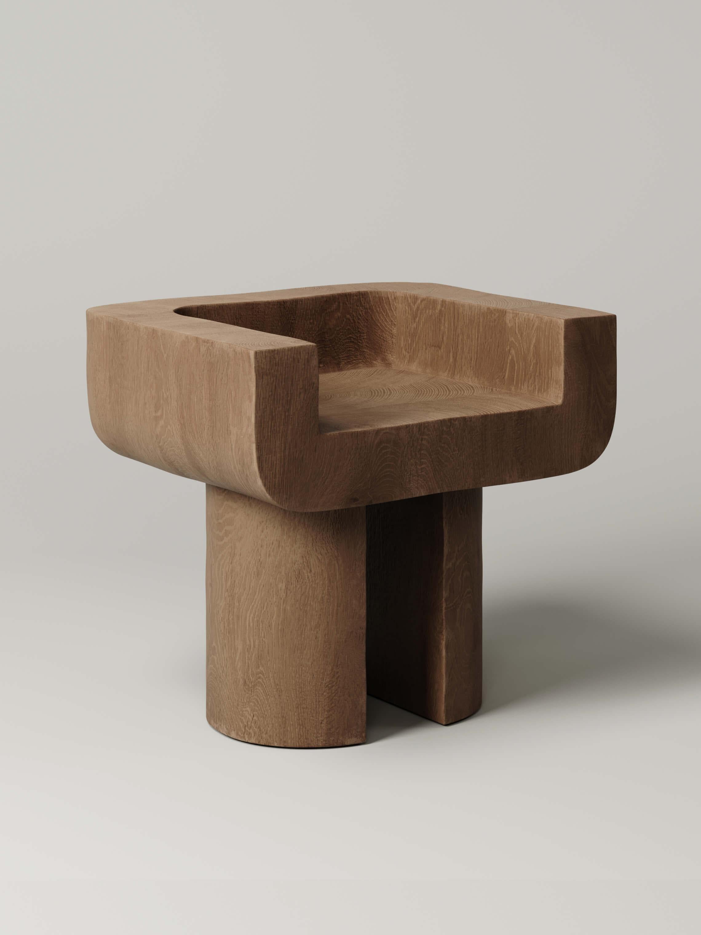 M_001 Oak Chair by Monolith Studio
Signed and Numbered.
Dimensions: D 53,5 x W 65 x H 58,5 cm.
Materials: Oak. 

Available in travertine, white onyx, lava rock, and white oak. Please contact us. 

Monolith, founded in 2022 by Marc Personick, leans