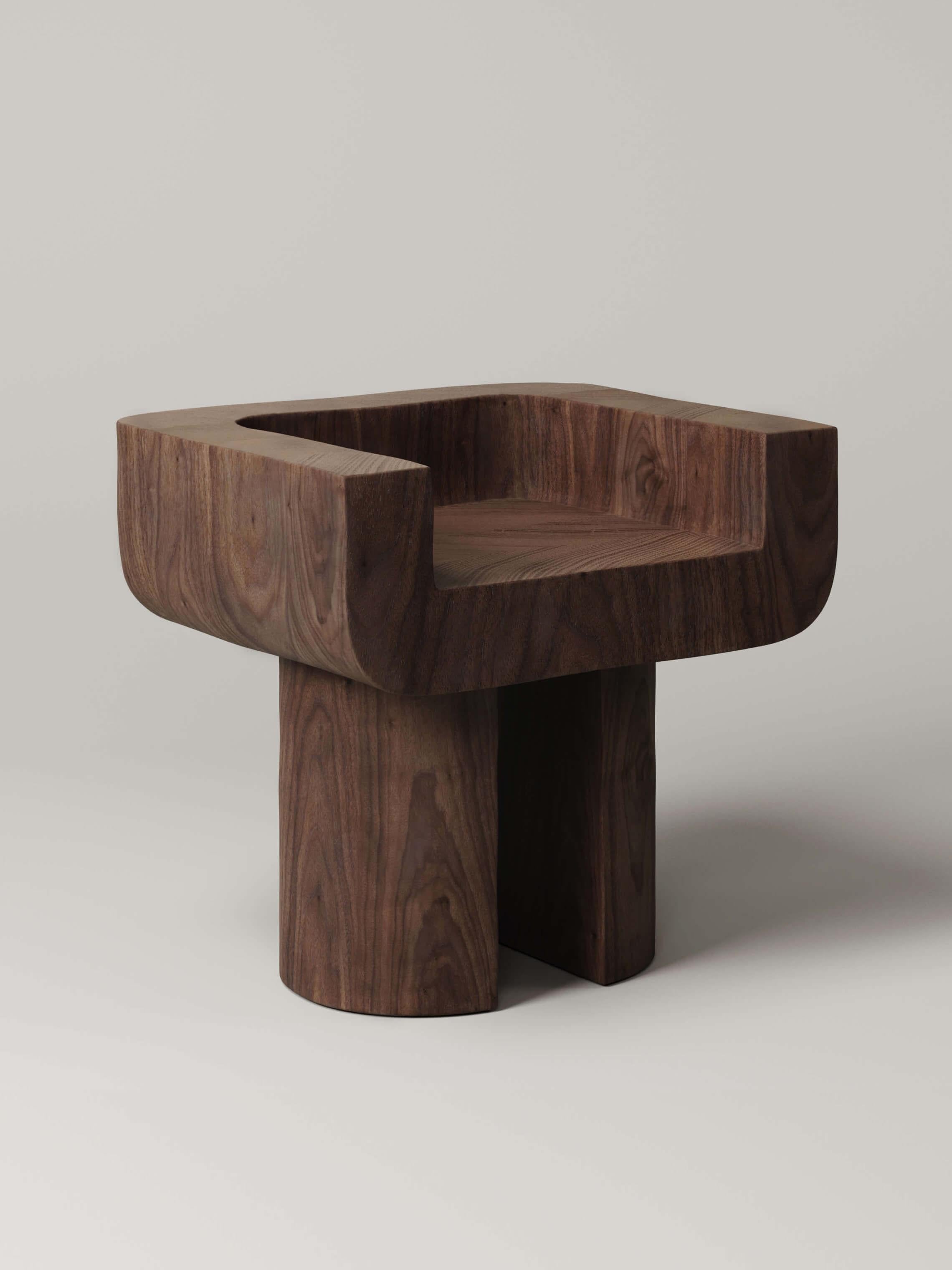 M_001 Walnut Chair by Monolith Studio
Signed and Numbered.
Dimensions: D 53,5 x W 65 x H 58,5 cm.
Materials: Walnut. 

Aavailable in travertine, white onyx, lava rock and white oak. Please contact us. 

Monolith, founded in 2022 by Marc Personick,