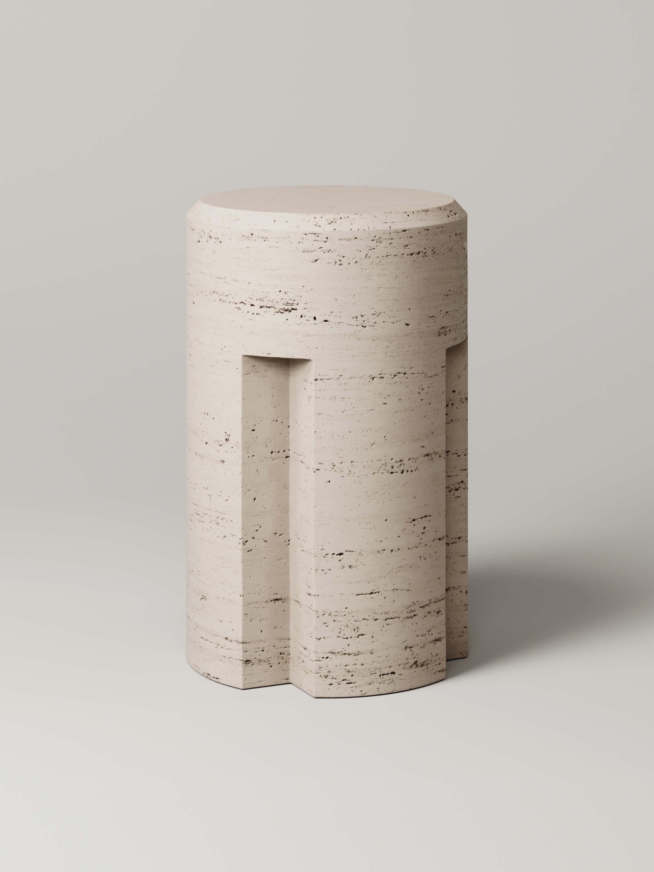 Carved from a single stone, the cylindrical form, sharp cutouts, and gentle sloping bevel of the M_003 Counter Stool blend to create a sophisticated brutalist masterpiece.

Designed by Studio Le Cann exclusively for Monolith Studio
Numbered, Signed,