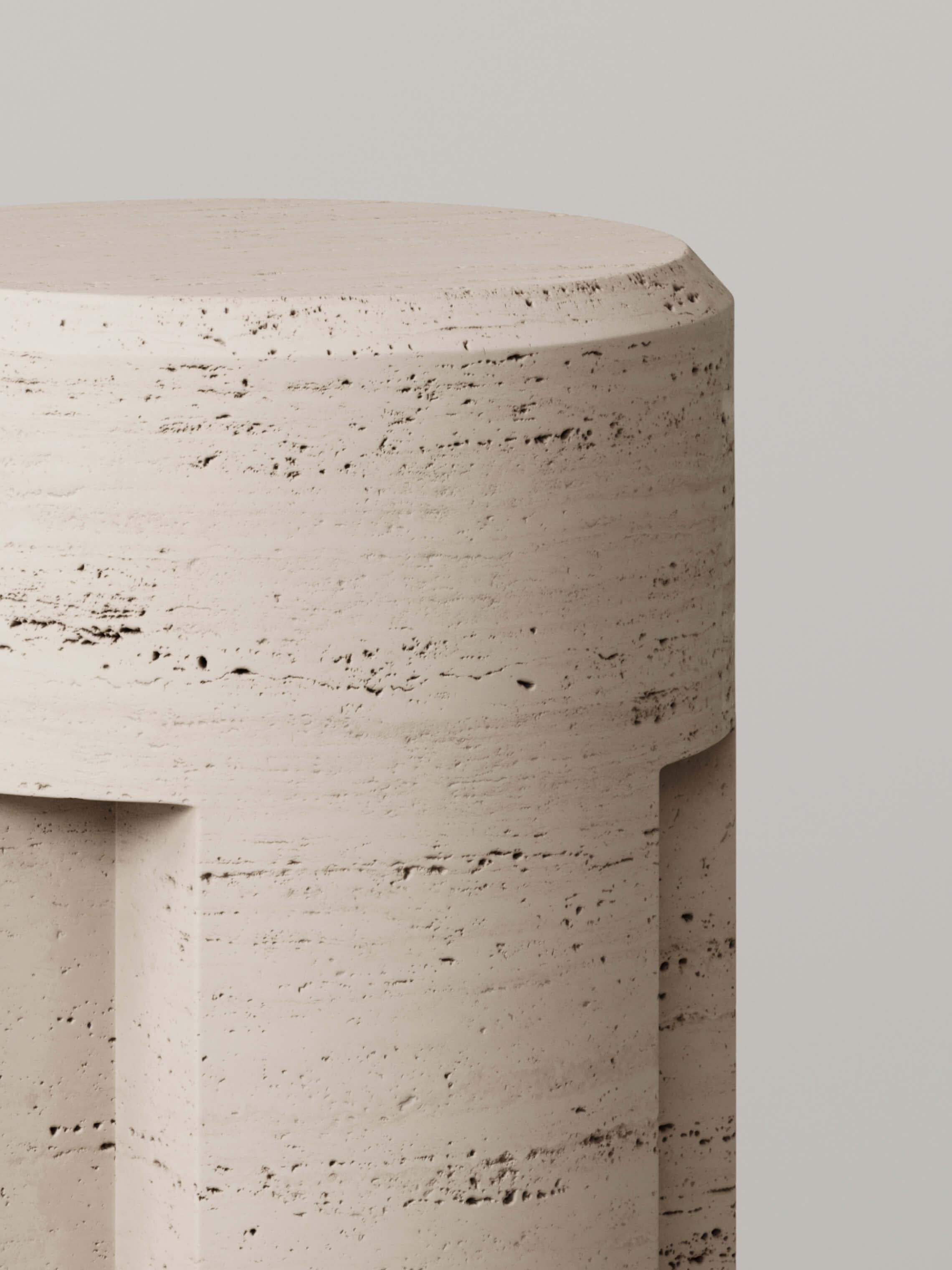 Carved M_003 Counter Stool designed by Studio Le Cann for Monolith Studio, Travertine For Sale