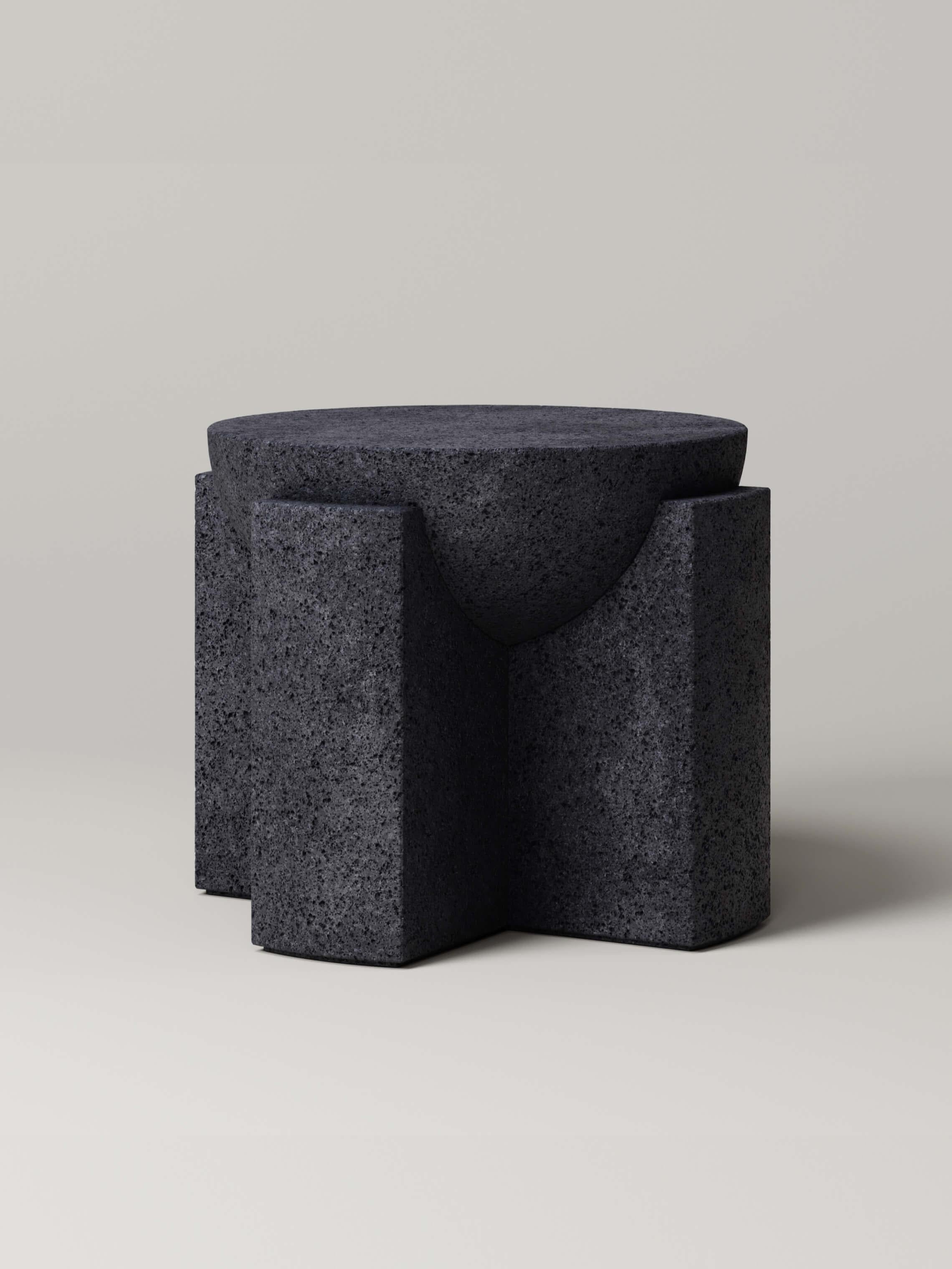 Carved M_002 Side Table designed by Studio Le Cann for Monolith Studio, Travertine For Sale