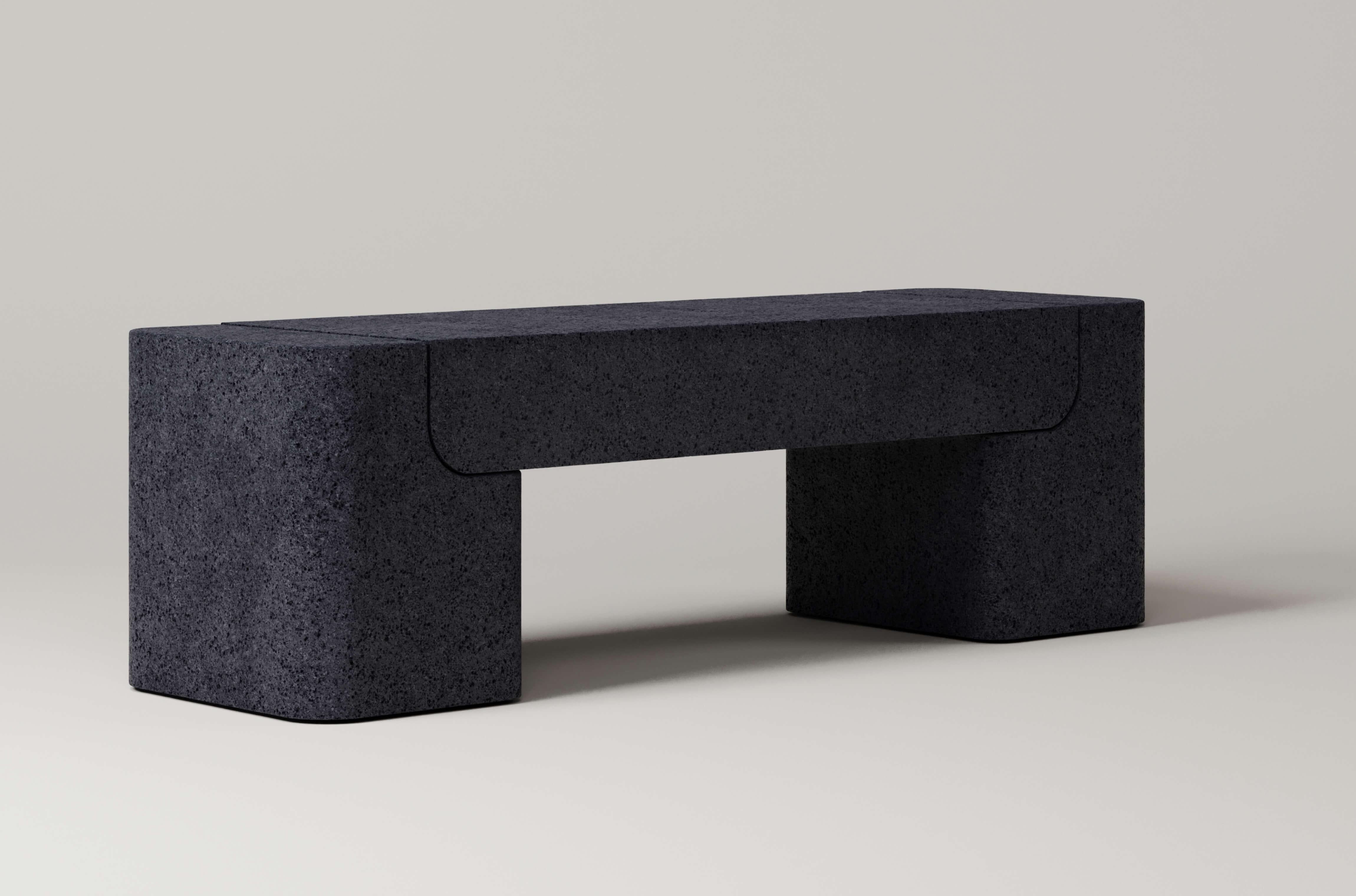 M_005 Lava Rock Bench by Monolith Studio
Signed and Numbered.
Dimensions: D 40 x W 132 x H 40 cm.
Materials: Lava rock.

Available in travertine, walnut, white oak and lava rock.  Please contact us. 

Monolith, founded in 2022 by Marc Personick,
