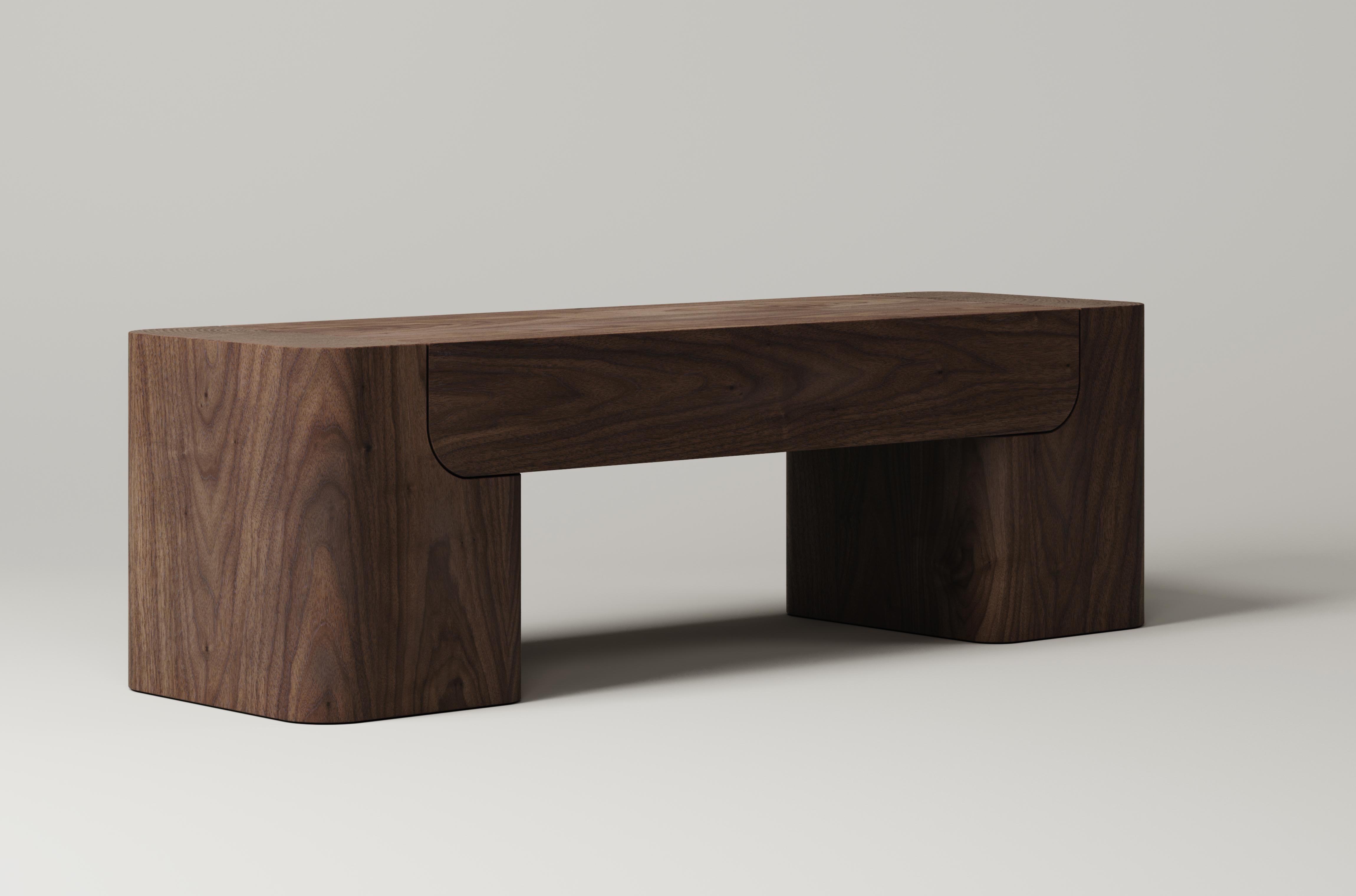 M_005 Walnut Bench by Monolith Studio
Signed and Numbered.
Dimensions: D 40 x W 132 x H 40 cm.
Materials: Walnut.

Available in travertine, walnut, white oak and lava rock.  Please contact us. 

Monolith, founded in 2022 by Marc Personick, leans on