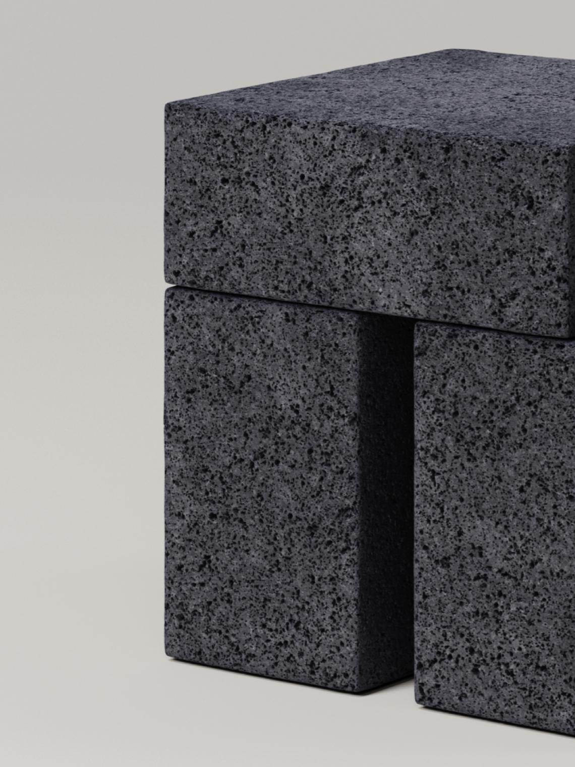 The M_009 Side Table is a simple yet sophisticated brutalist design. Consisting of one stone, resting atop two blocks its sculptural form is a soft balance of form and function. 

Suitable for both indoor and outdoor use.  

NYC-based design studio