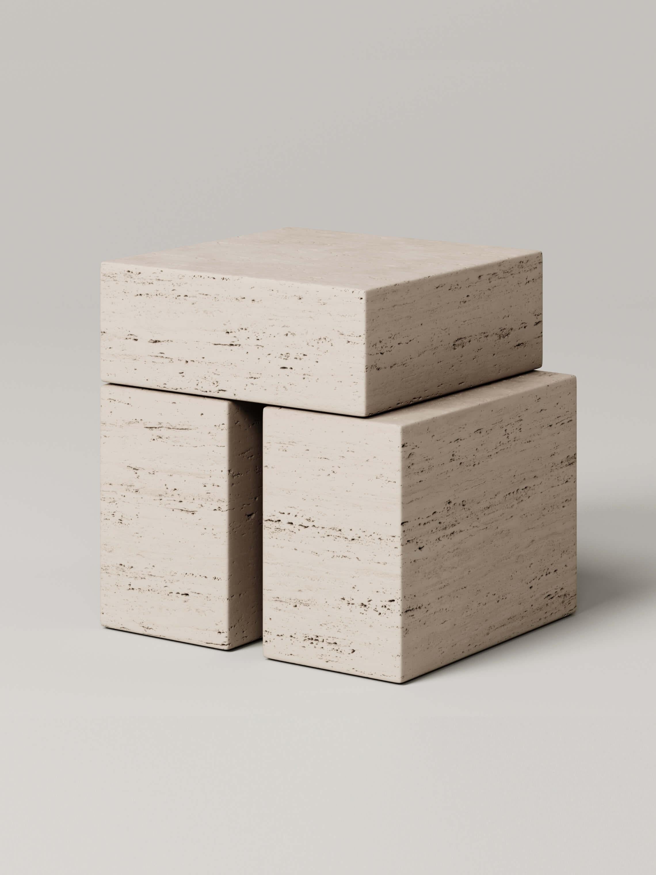 M_009 Travertine Side Table by Monolith Studio
Signed and Numbered.
Dimensions: D 40 x W 45 x H 45 cm.
Materials: Travertine.

Available in travertine, lava rock and white onyx (on request). Please contact us. 

Monolith, founded in 2022 by Marc