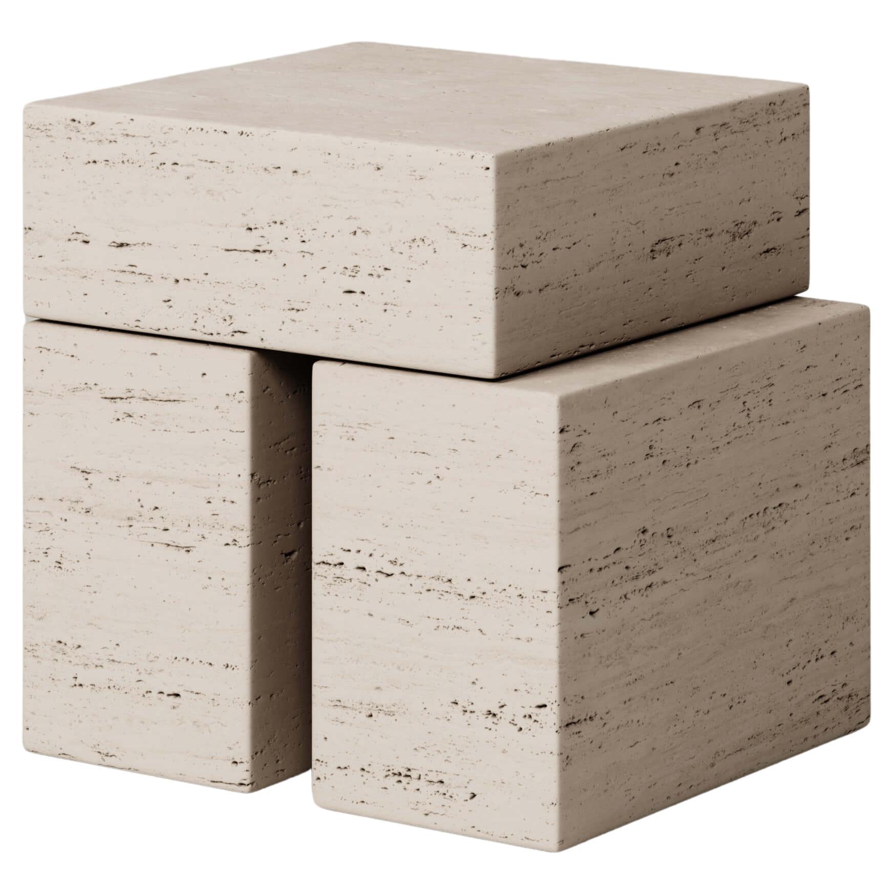 M_009 Travertine Side Table by Monolith Studio For Sale