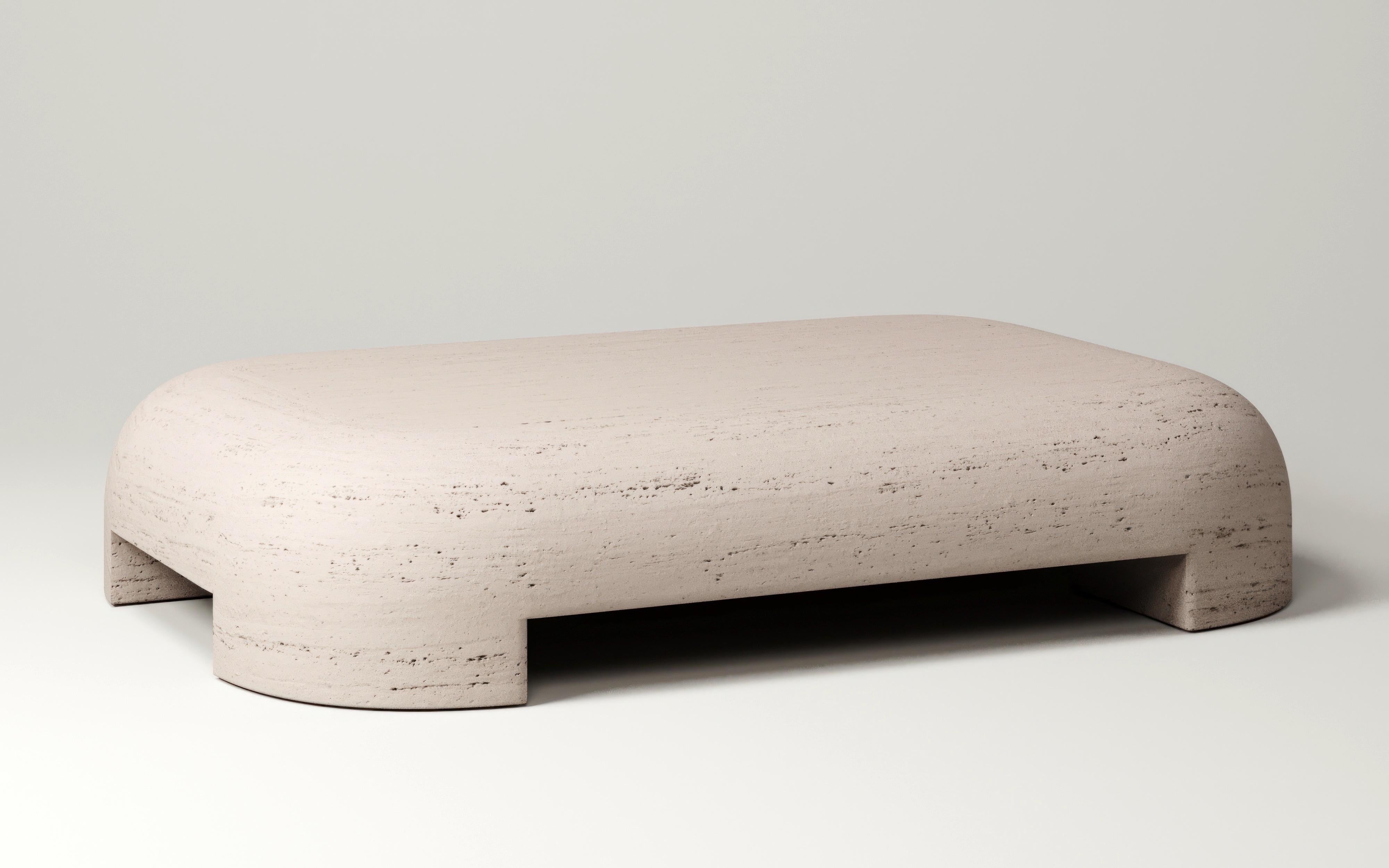 M_012 Travertine Coffee Table by Monolith Studio
Signed and Numbered.
Dimensions: D 150 x W 100 x H 30 cm. 
Materials: Travertine. 

Available in travertine, lava rock, walnut and white oak (on request). Please contact us. 

Monolith, founded in