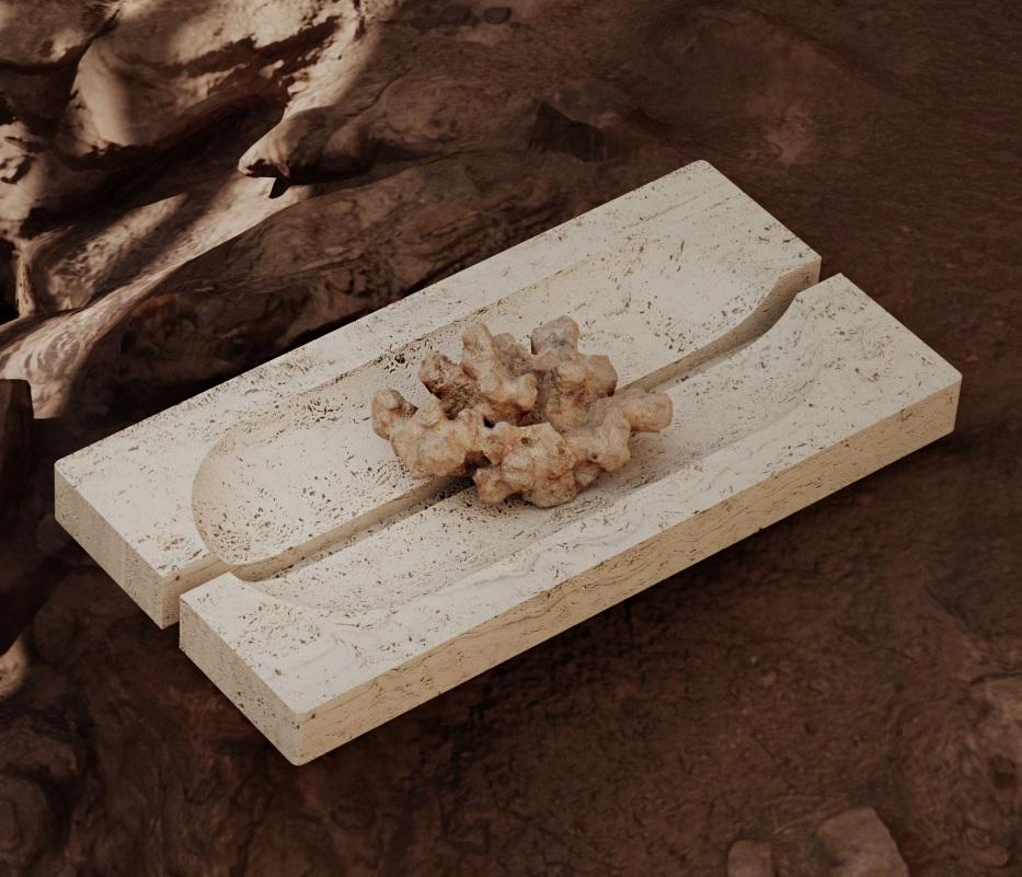 Post-Modern M_015 Travertine Trench Bowl by Monolith Studio For Sale
