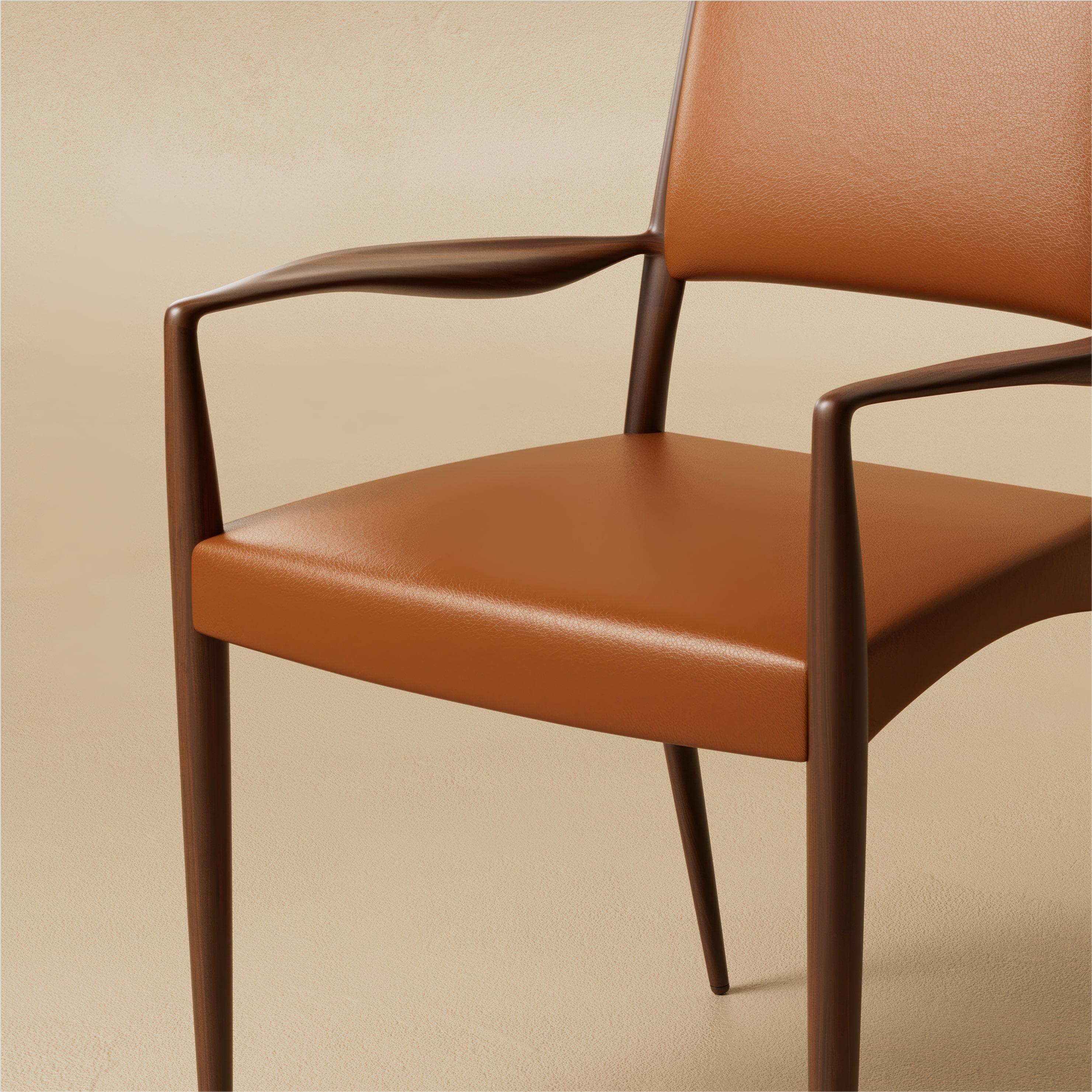 Mid-Century moderno M.02 Sedia da pranzo in noce intagliato / Noce naturale di Lusano in vendita