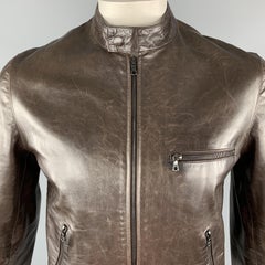 M0851 Chest Size M Brown Leather Belted Collar Zip Up Zip Pockets Motorcycle Jac