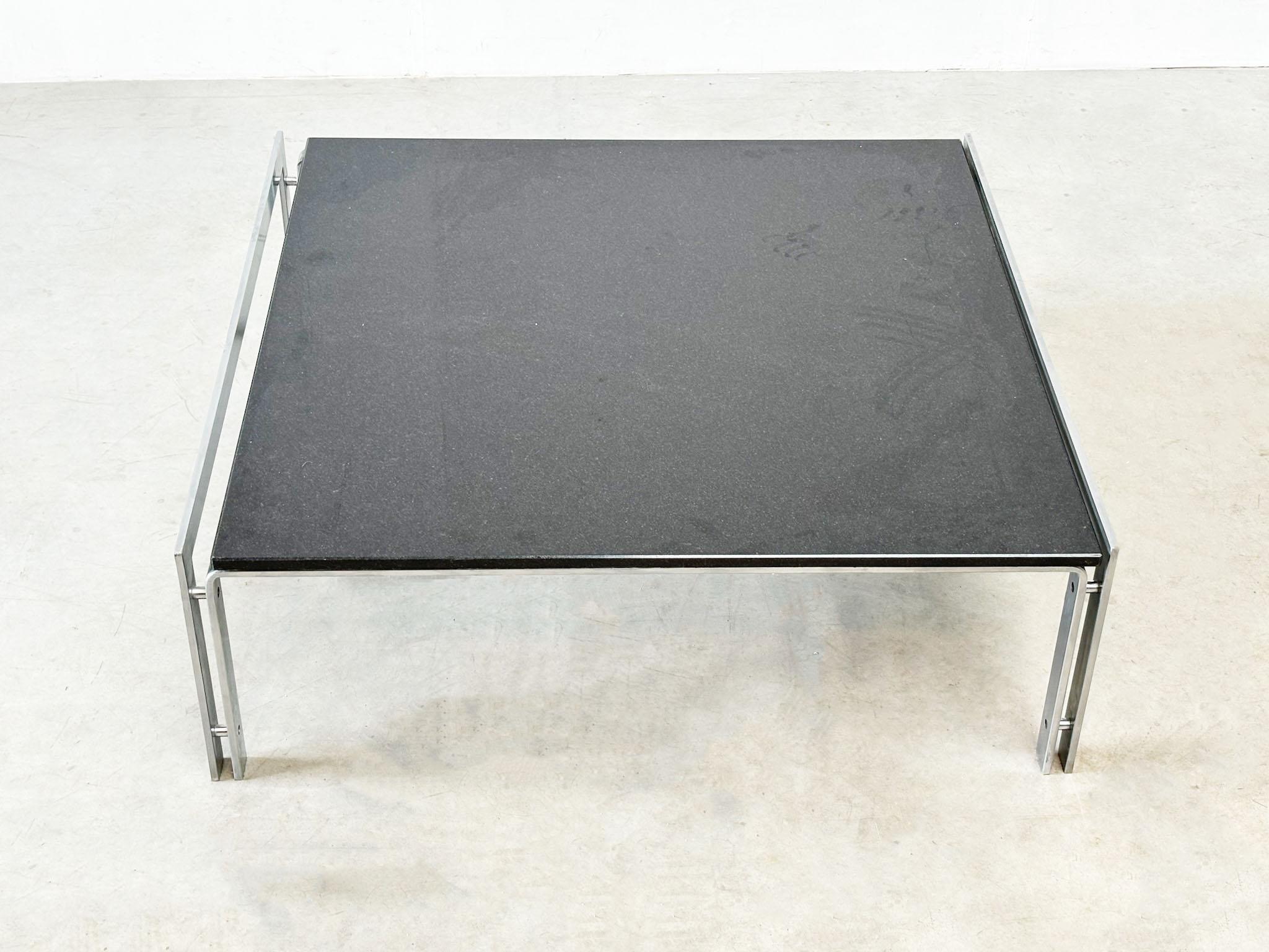 M1 granite and steel coffee table by Hank Kwint for Metaform In Good Condition For Sale In Nijlen, VAN