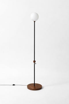 M10 Floor Lamp, Matte Black Steel & Brazilian Wood, Opaline Globe, LED