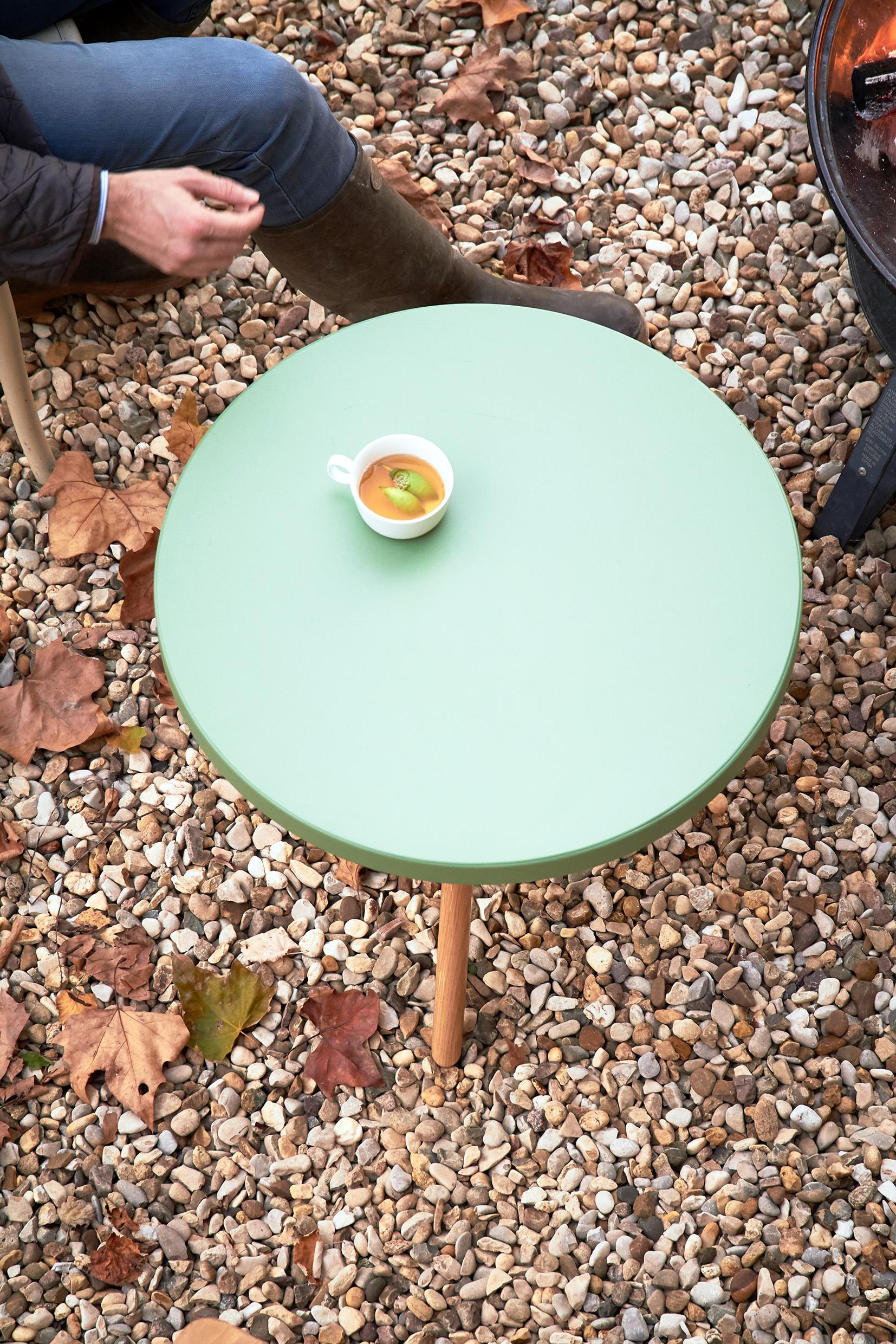 French M17 Low Table in Teal with Wood Legs by Tolix For Sale