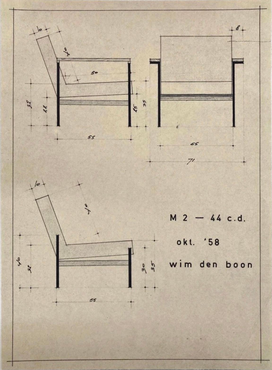 M2-44 Modernist Armchair by Wim Den Boon Netherlands 1958, Set of 2 1