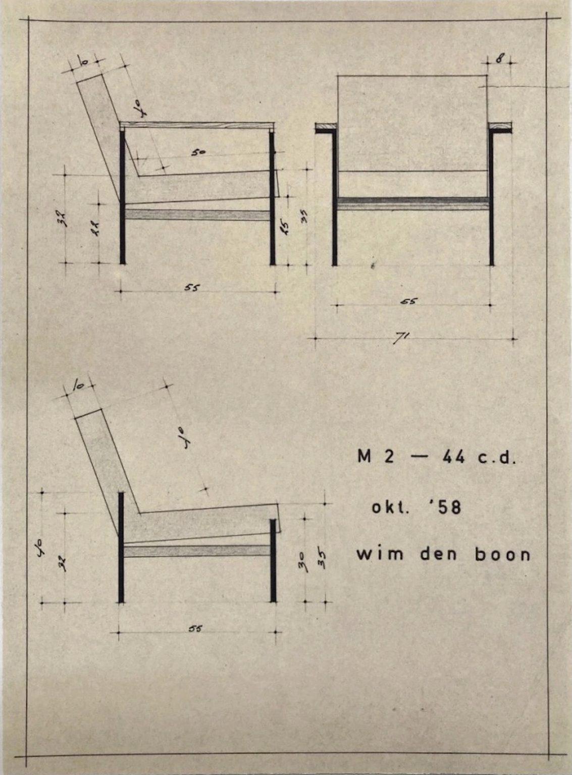 Chaise longue moderniste M2-44 de Wim den Boon, Pays-Bas, 1958 en vente 2