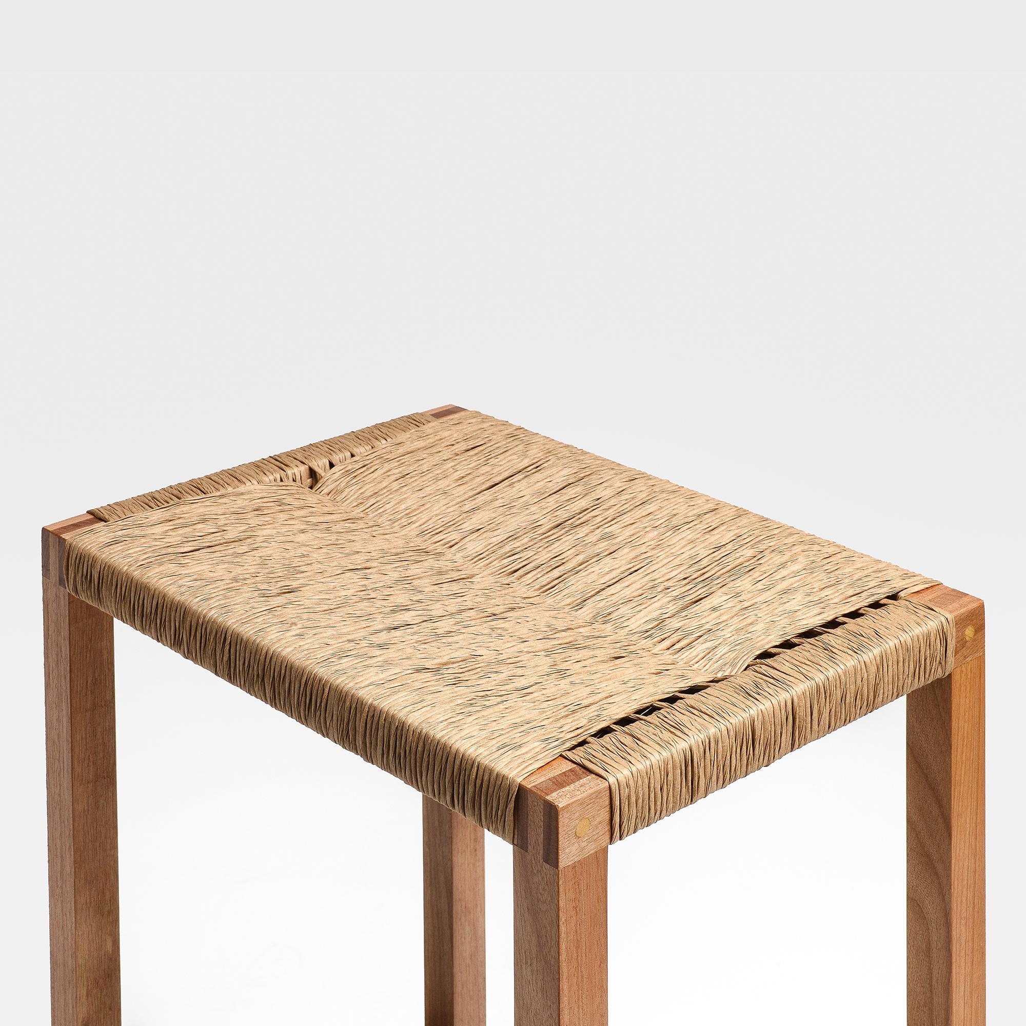 M2 Stool, Set of 2 Woven Seat Contemporary Handcrafted Solid Wood Furniture In New Condition For Sale In São Paulo, SP