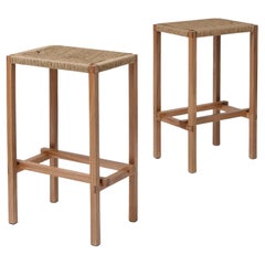 M2 Stool, Set of 2 Woven Seat Contemporary Handcrafted Solid Wood Furniture