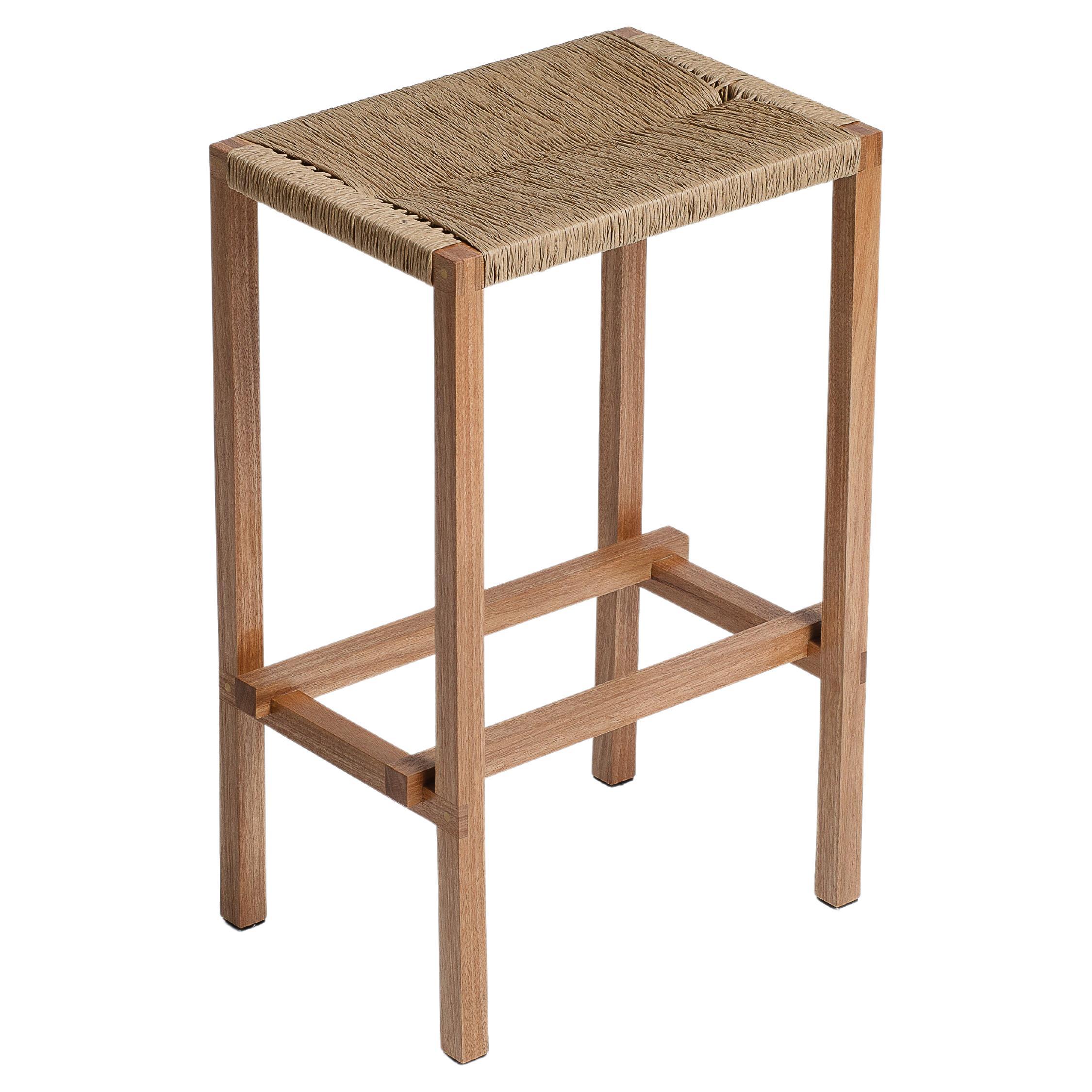 M2 Stool, Woven Seat Contemporary Handcrafted Solid Wood Furniture For Sale