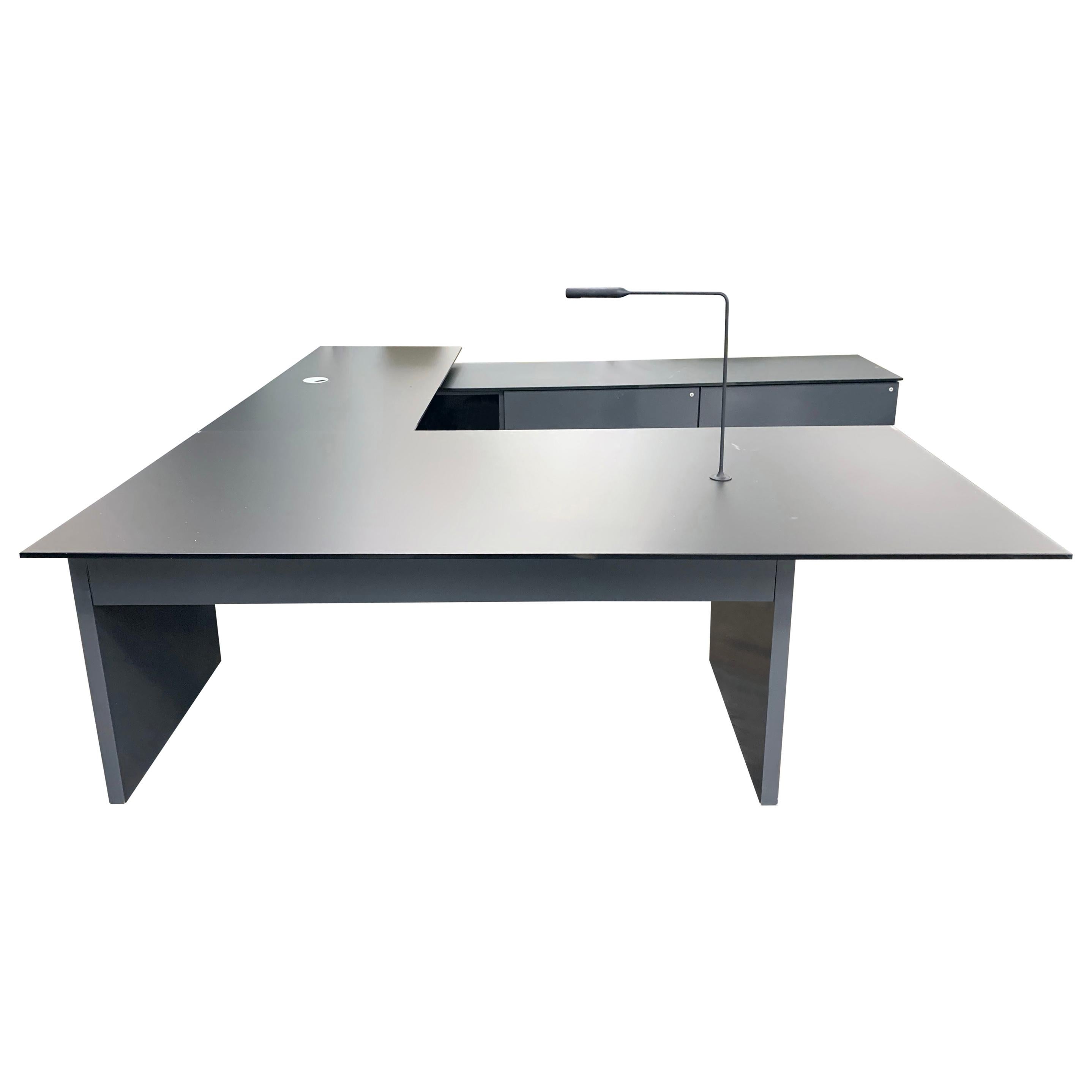 M2L Brand Black Satin Glass Top and Lacquer Desk