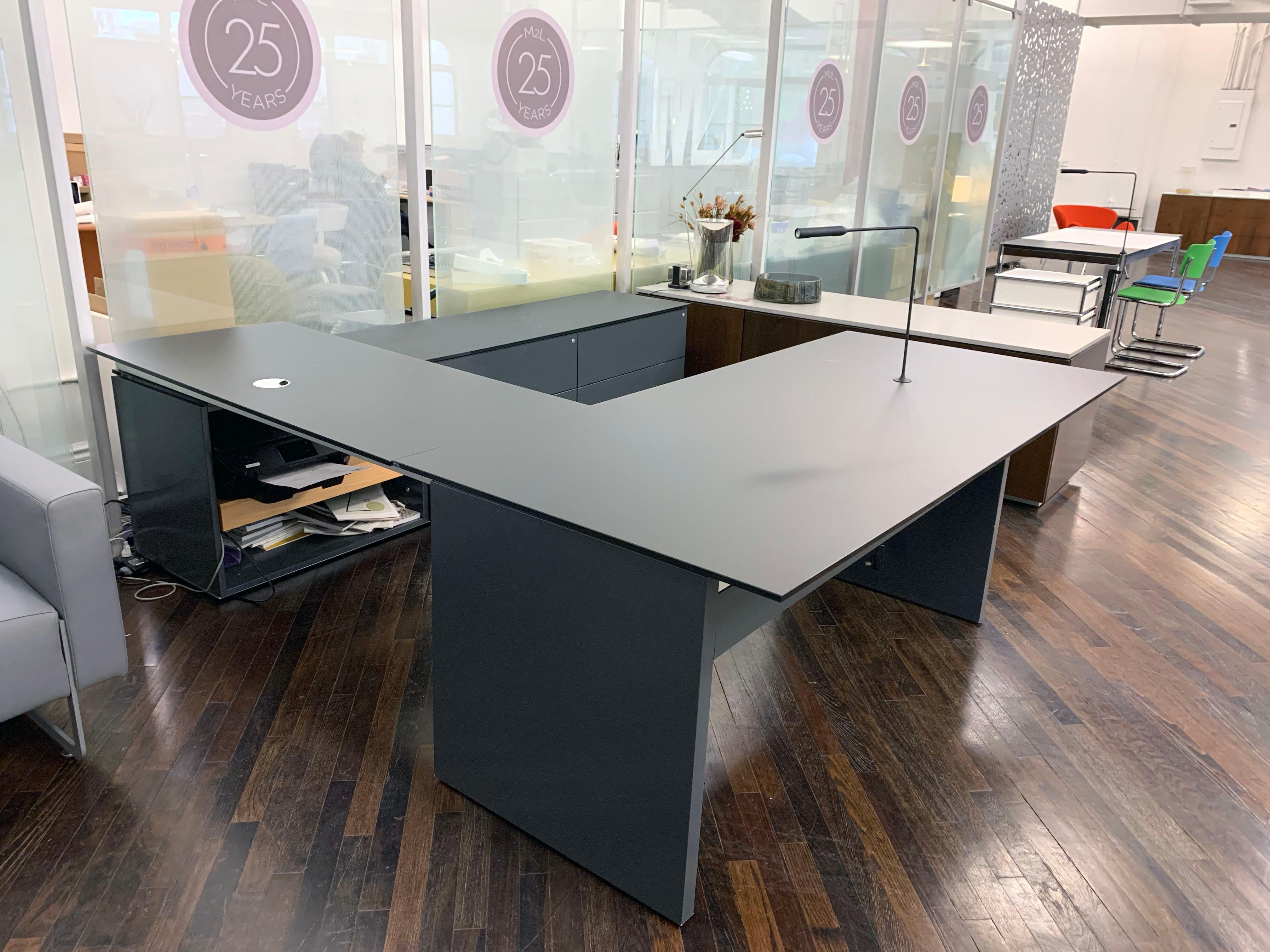 Modern M2L Brand Black Satin Glass Top and Lacquer Desk
