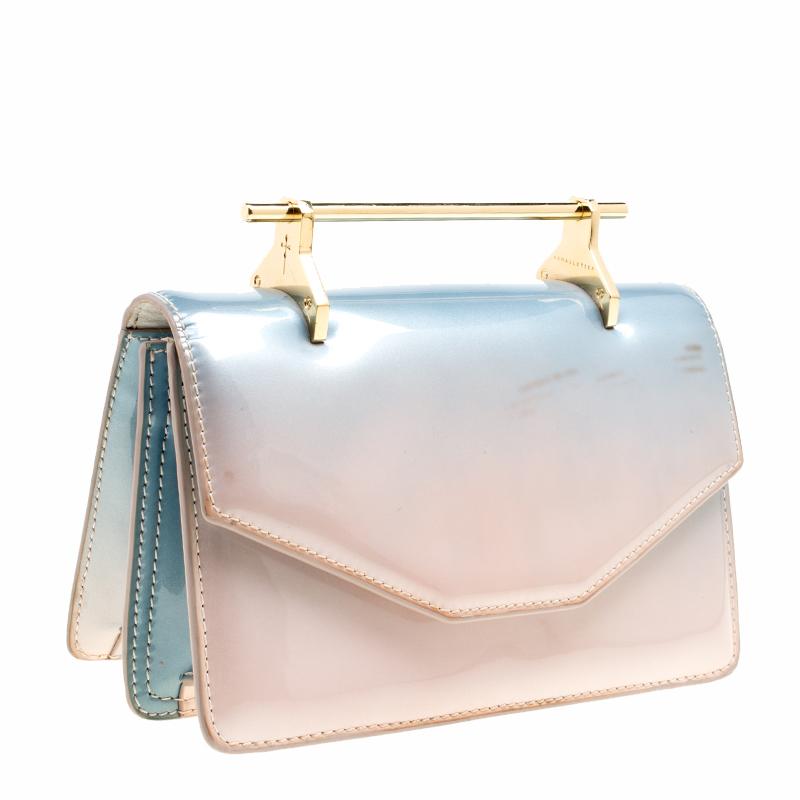 Beige M2Malletier Blue/Peach Ombre Patent Leather Indre Shoulder Bag