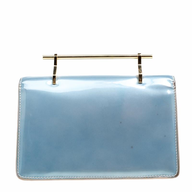 M2Malletier Blue/Peach Ombre Patent Leather Indre Shoulder Bag In Good Condition In Dubai, Al Qouz 2