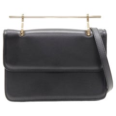 M2MALLETIER Signature gold bar handle black leather flap crossbody bag