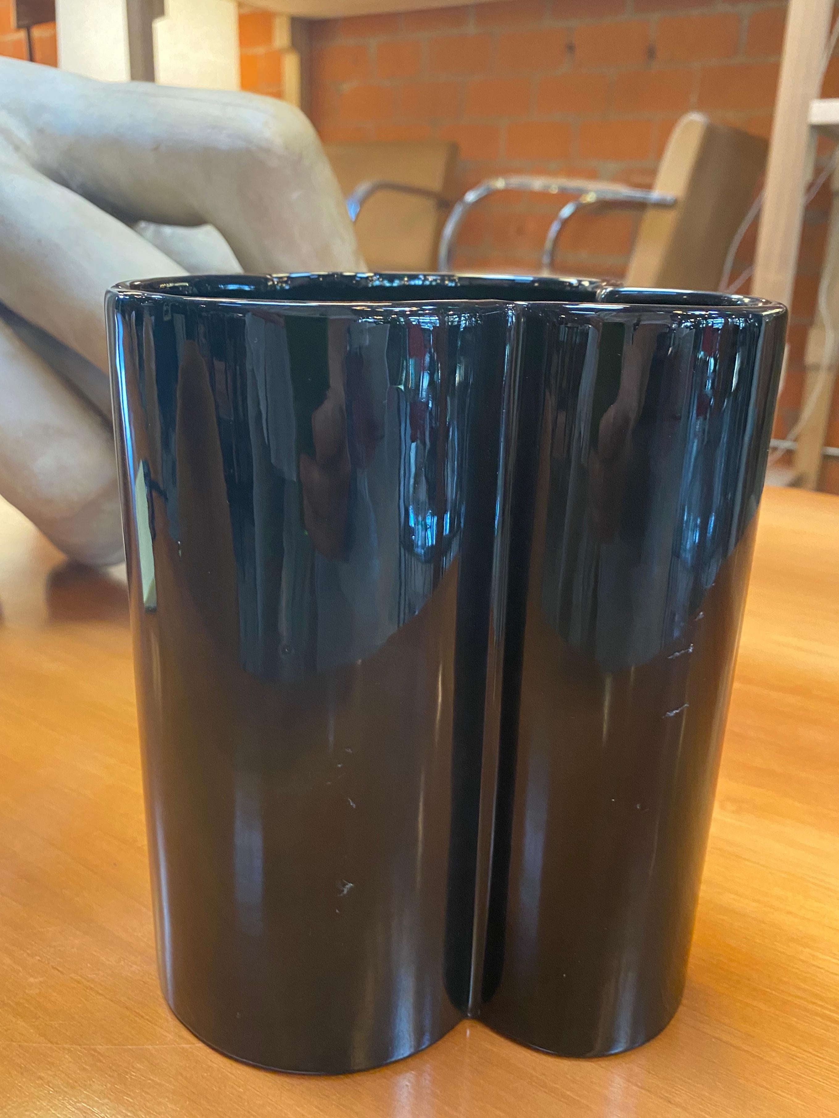 Mid-20th Century M6 Black Wavy Ceramic Vases by Angelo Mangiarotti for Fratelli Brambilla