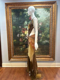MA 1920s Antique Japanese Kimono Silk & fringe gown with real stone