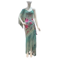 MA Bleu aqua et rose – Soie, crochet, motifs floraux brodés, franges, dégradé de couleurs