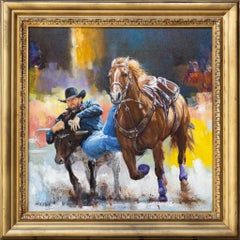 "Bold Bulldogger" Rodeo Cowboy Scene