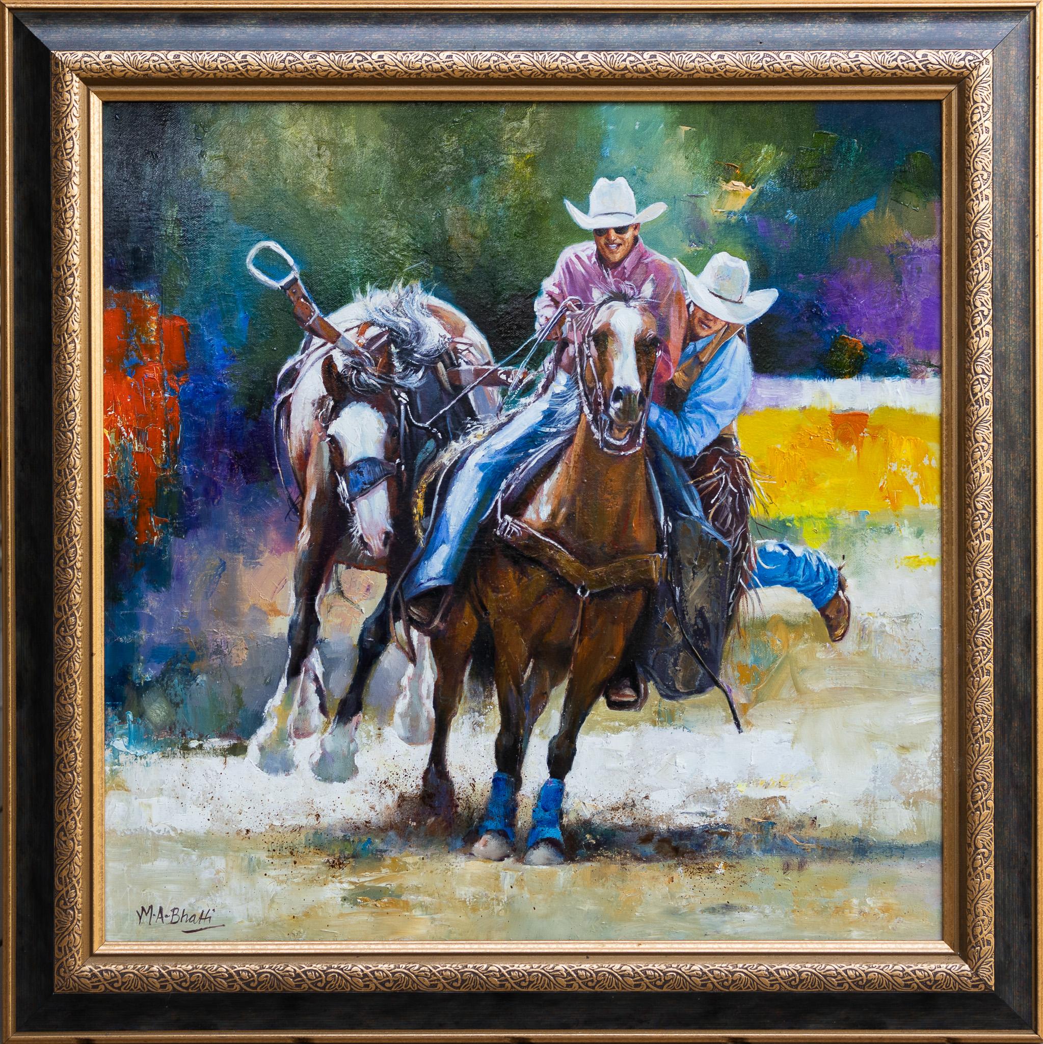 „Helping Hand“ Cowboy- Rodeo-Szene (Zeitgenössisch), Painting, von M.A. Bhatti