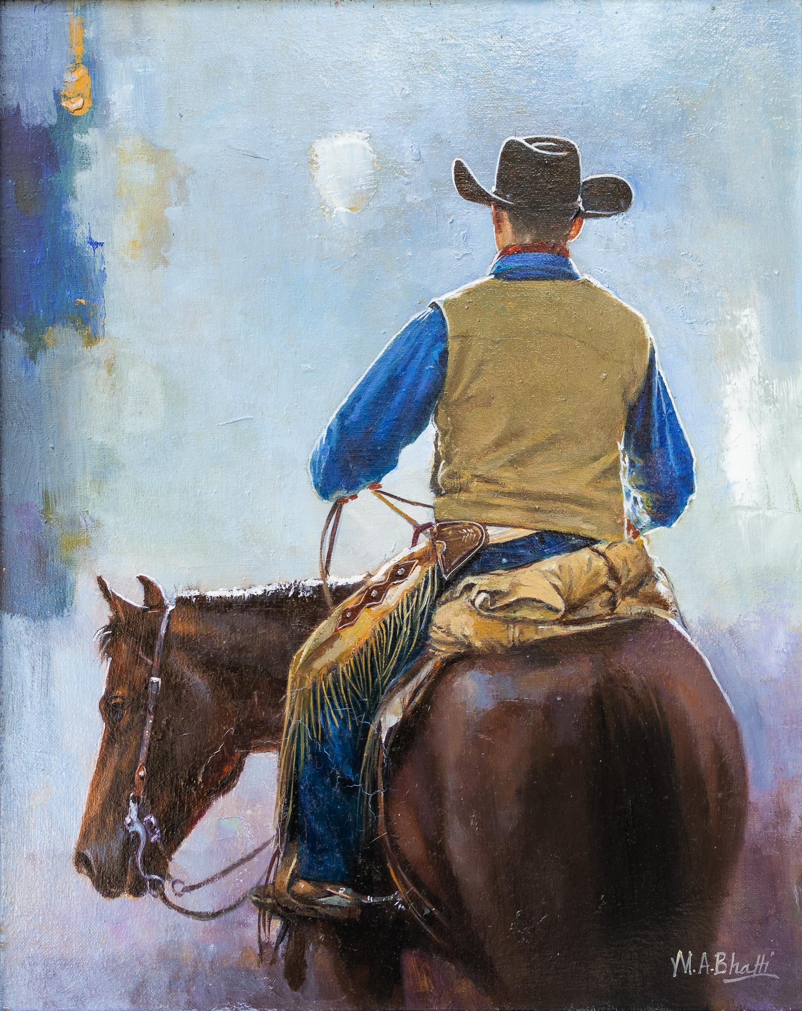 "Return of the Buckaroo" Rodeo Cowboy Scene - Painting by M.A. Bhatti