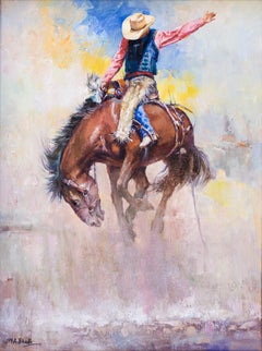 "Rider in the Dust" Rodeo Cowboy on Bucking Bronco