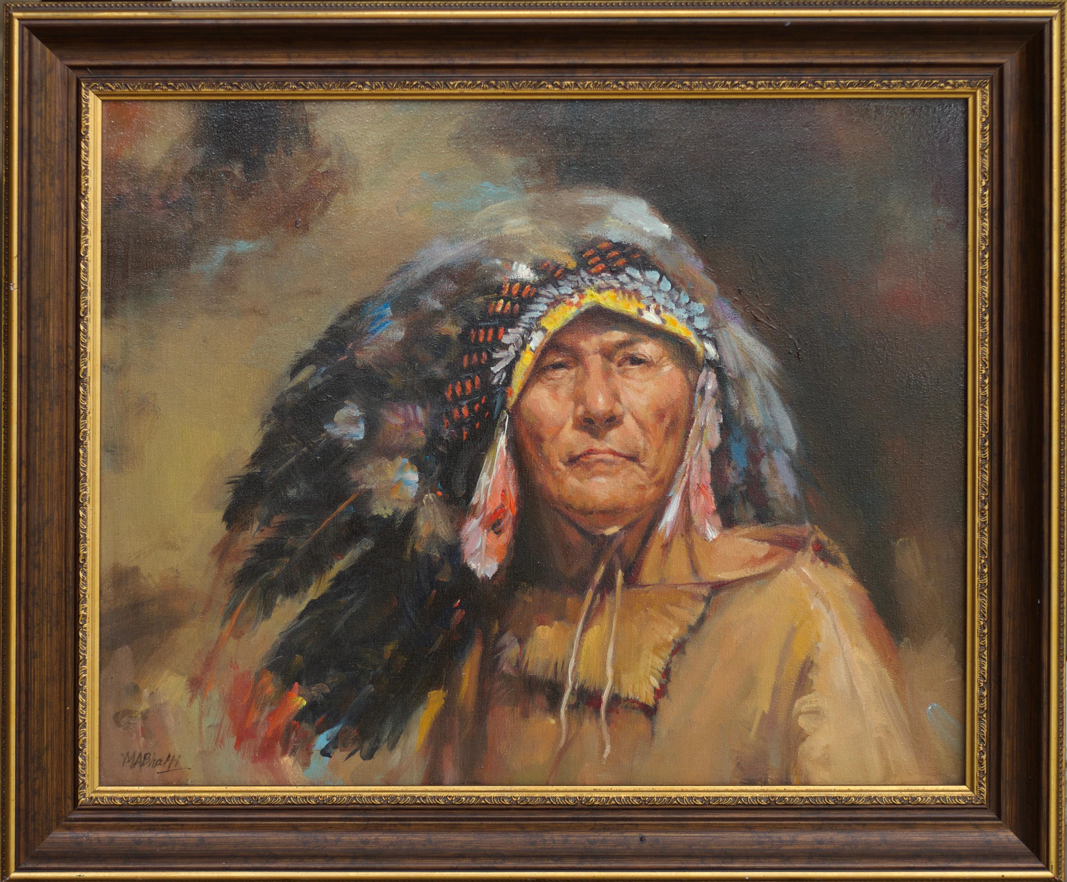 Chief of Navajo - Painting by MA Bhatti